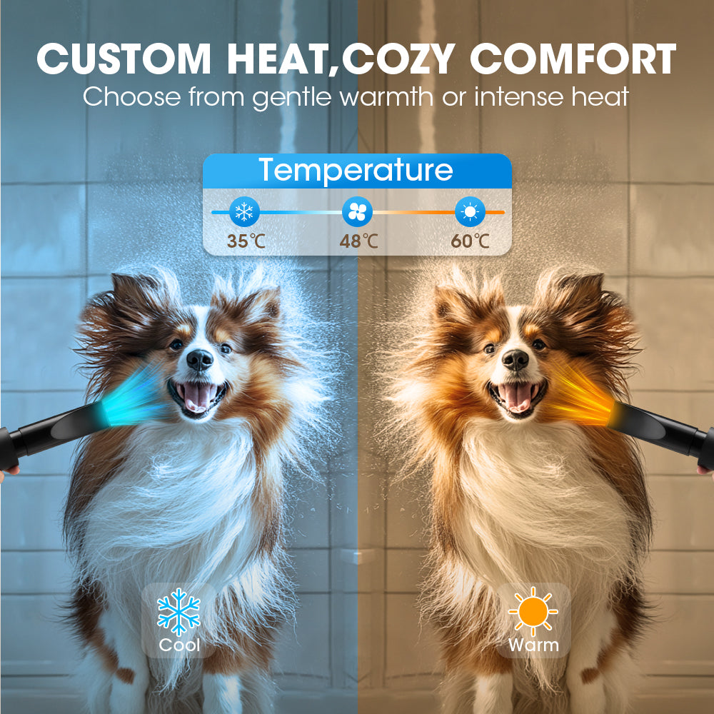 Petzly 3200W Pet Hair Dryer Blow Cat Dog Grooming Hairdryer Blower 3 Nozzles - Sunyee