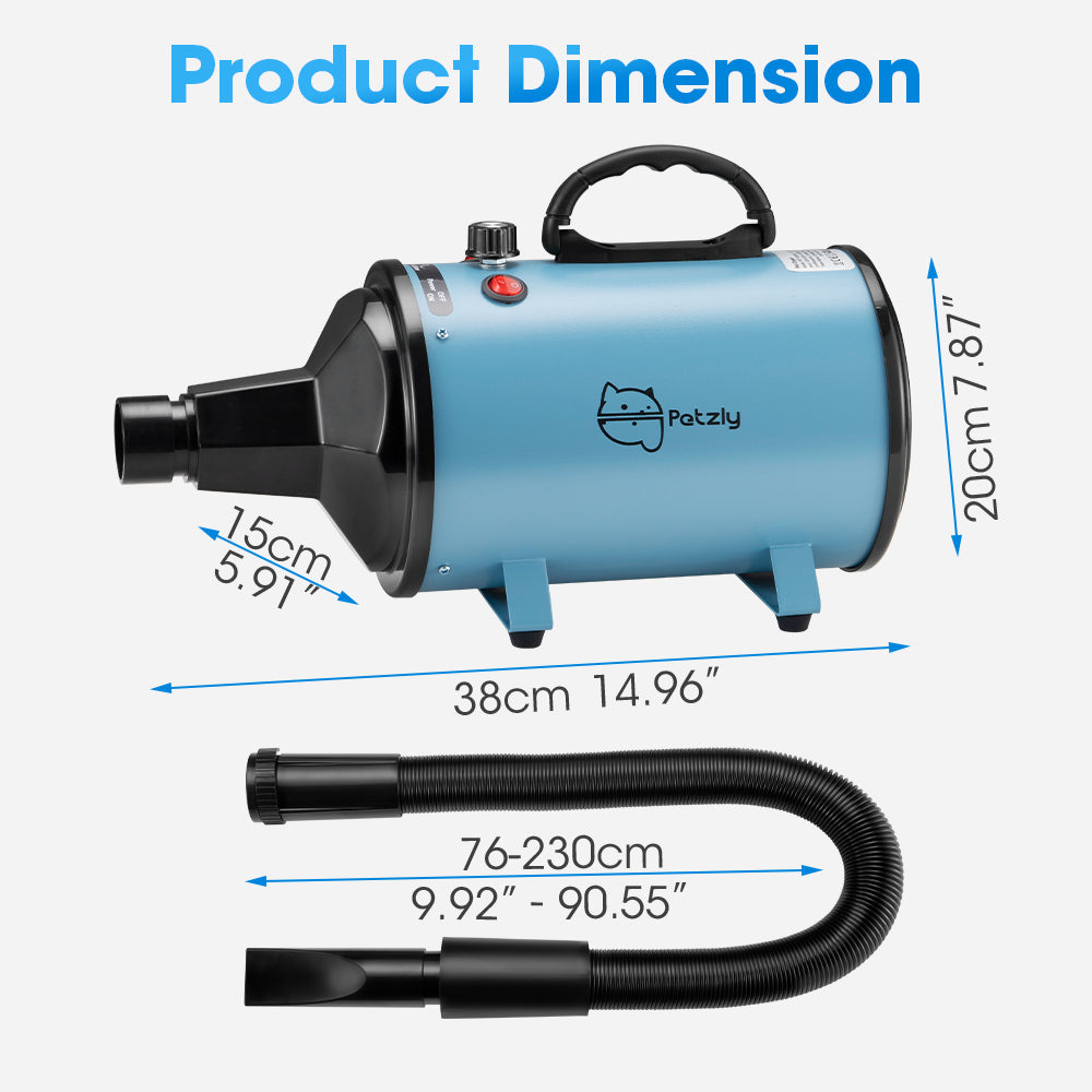 Petzly 3200W Pet Hair Dryer Blow Cat Dog Grooming Hairdryer Blower 3 Nozzles - Sunyee