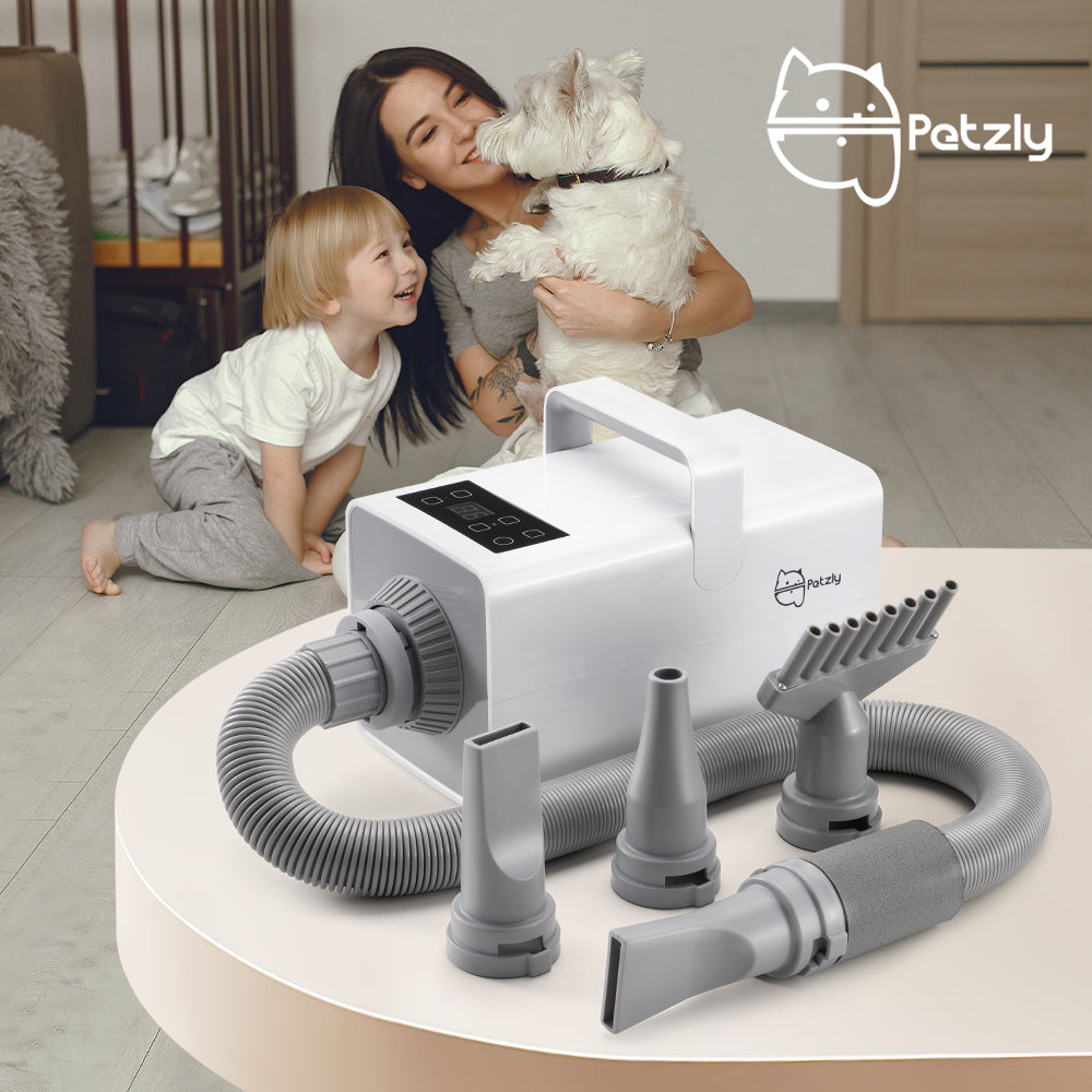 Petzly 3200W Pet Hair Dryer Blower LCD Touch Cat Dog Grooming 4 Nozzles - Sunyee