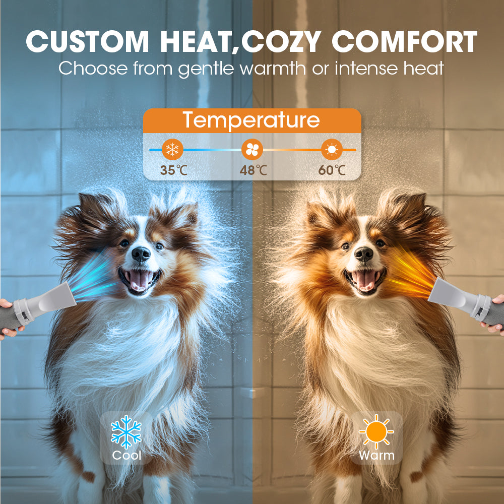 Petzly 3200W Pet Hair Dryer Blower LCD Touch Cat Dog Grooming 4 Nozzles - Sunyee