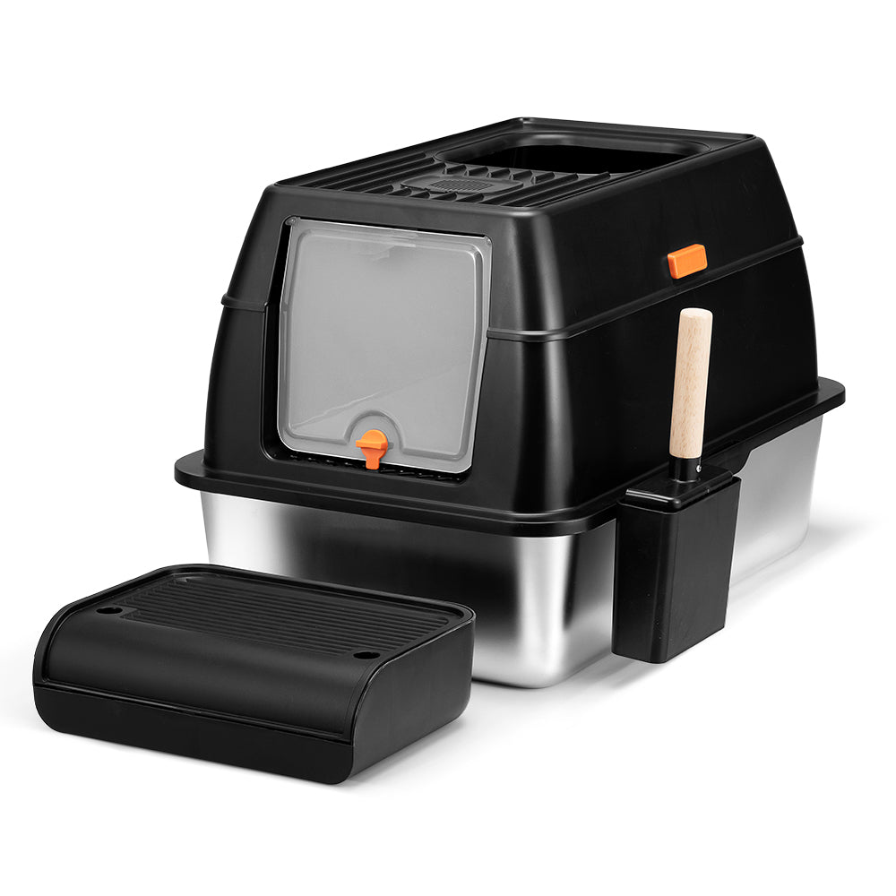 Petzly Stainless Steel Enclosed Extra Large Cat Litter Box Non Stick Leak-Proof - Sunyee