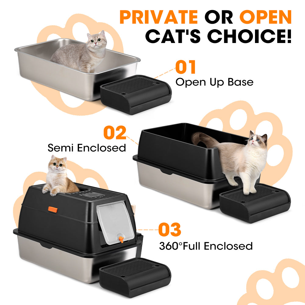 Petzly Stainless Steel Enclosed Extra Large Cat Litter Box Non Stick Leak-Proof - Sunyee