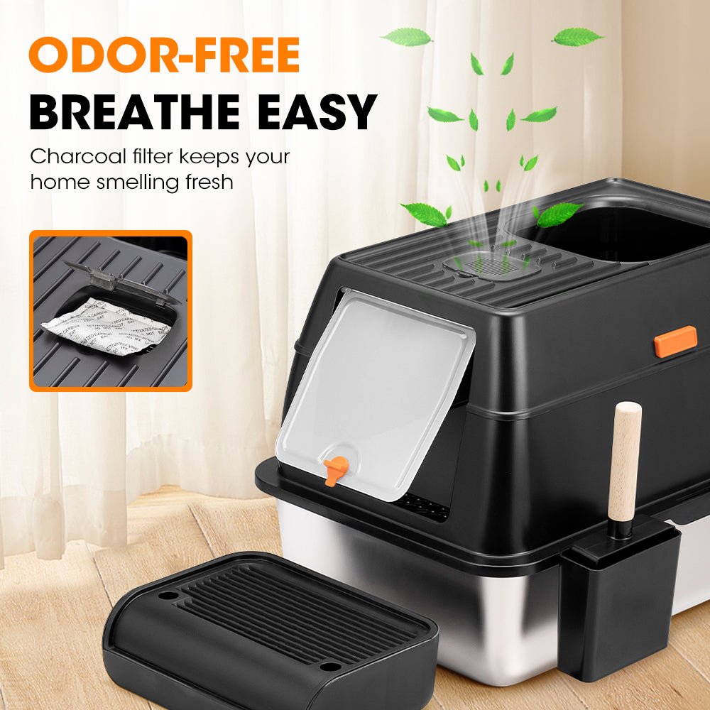 Petzly Stainless Steel Enclosed Extra Large Cat Litter Box Non Stick Leak-Proof - Sunyee