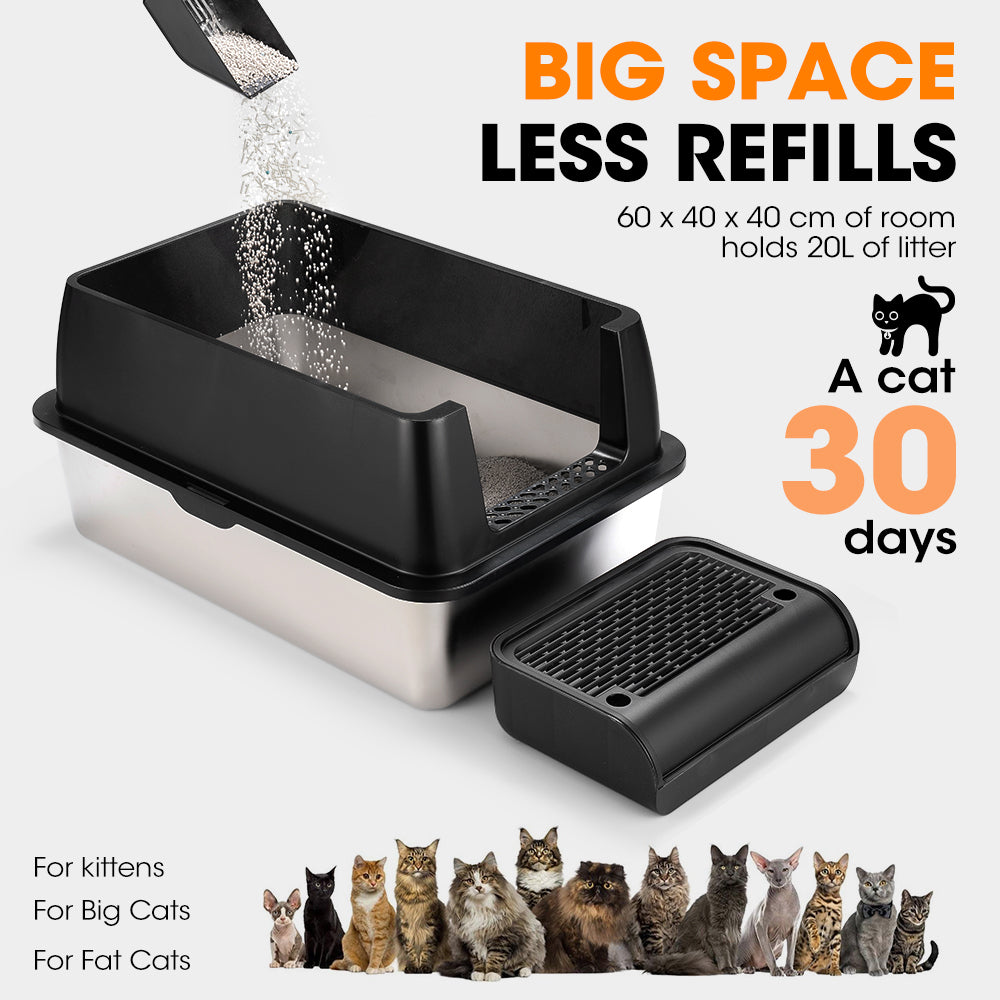 Petzly Stainless Steel Enclosed Extra Large Cat Litter Box Non Stick Leak-Proof - Sunyee