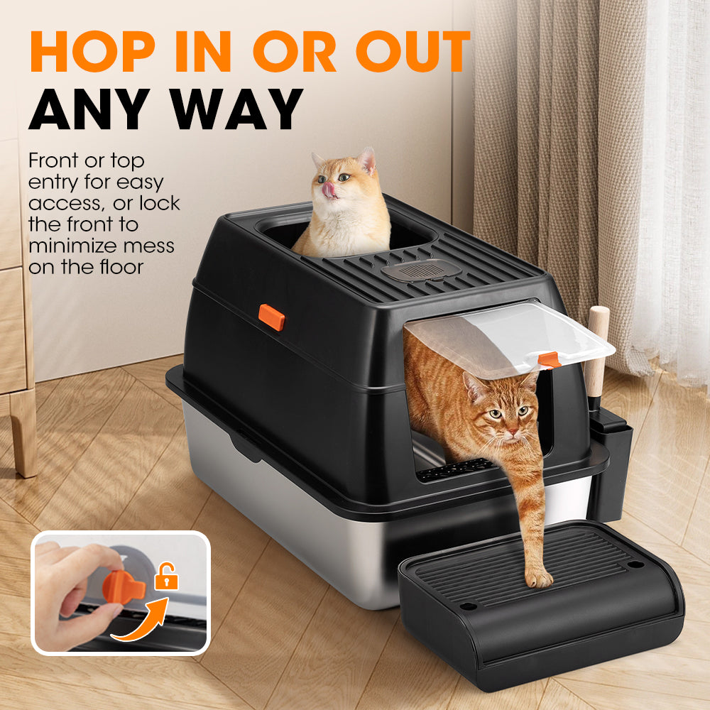 Petzly Stainless Steel Enclosed Extra Large Cat Litter Box Non Stick Leak-Proof - Sunyee