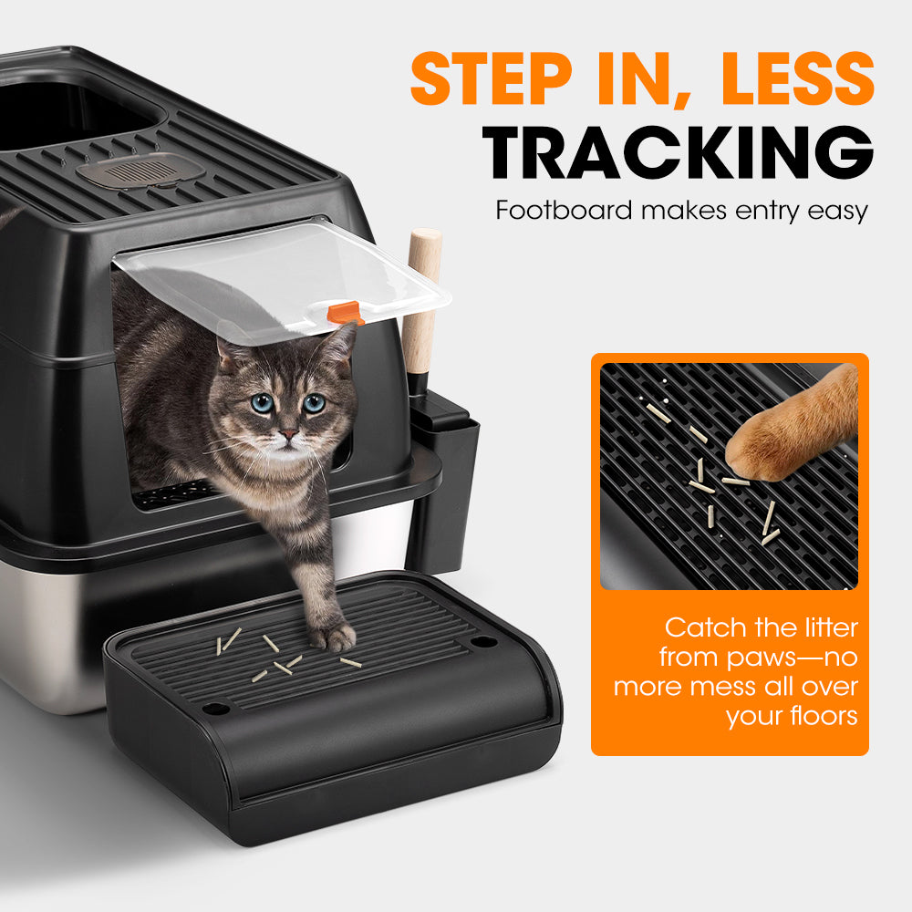 Petzly Stainless Steel Enclosed Extra Large Cat Litter Box Non Stick Leak-Proof - Sunyee