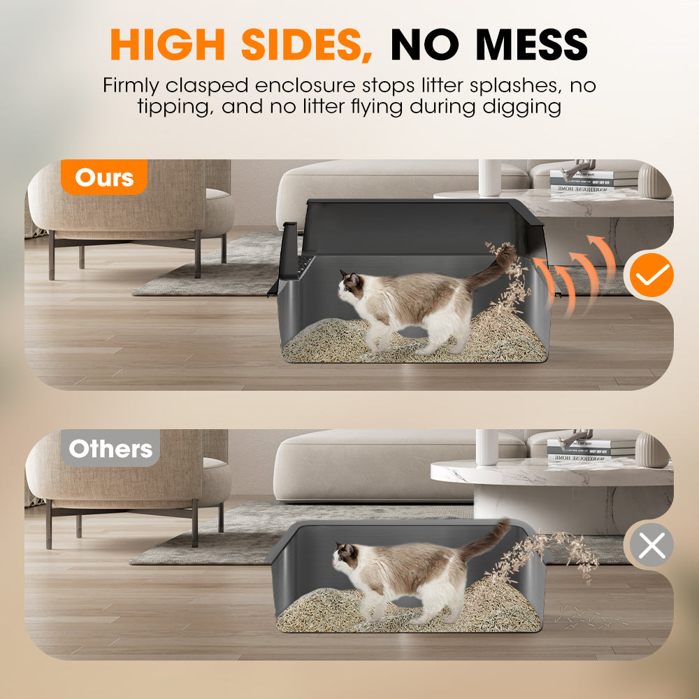 Petzly Stainless Steel Semi-Enclosed XXL Cat Litter Box Non Stick Leak-Proof - Sunyee