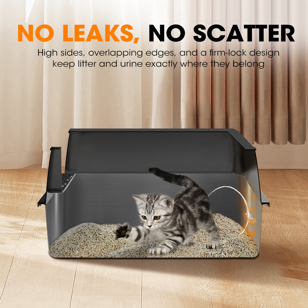 Petzly Stainless Steel Semi-Enclosed XXL Cat Litter Box Non Stick Leak-Proof - Sunyee