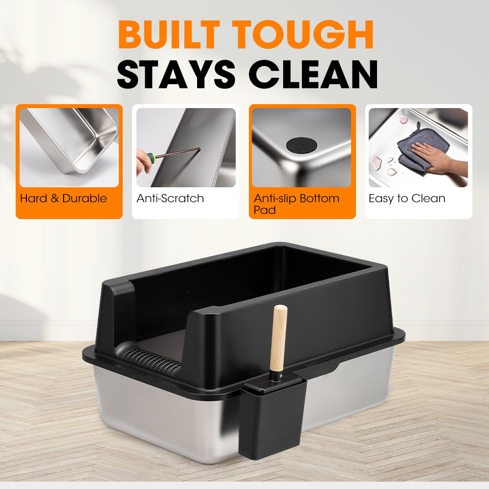 Petzly Stainless Steel Semi-Enclosed XXL Cat Litter Box Non Stick Leak-Proof - Sunyee