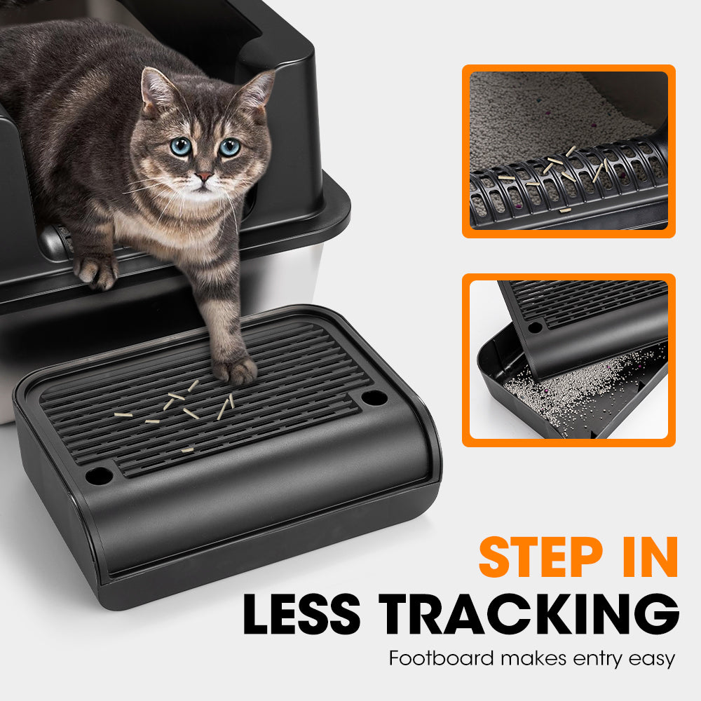 Petzly Stainless Steel Semi-Enclosed XXL Cat Litter Box Non Stick Leak-Proof - Sunyee