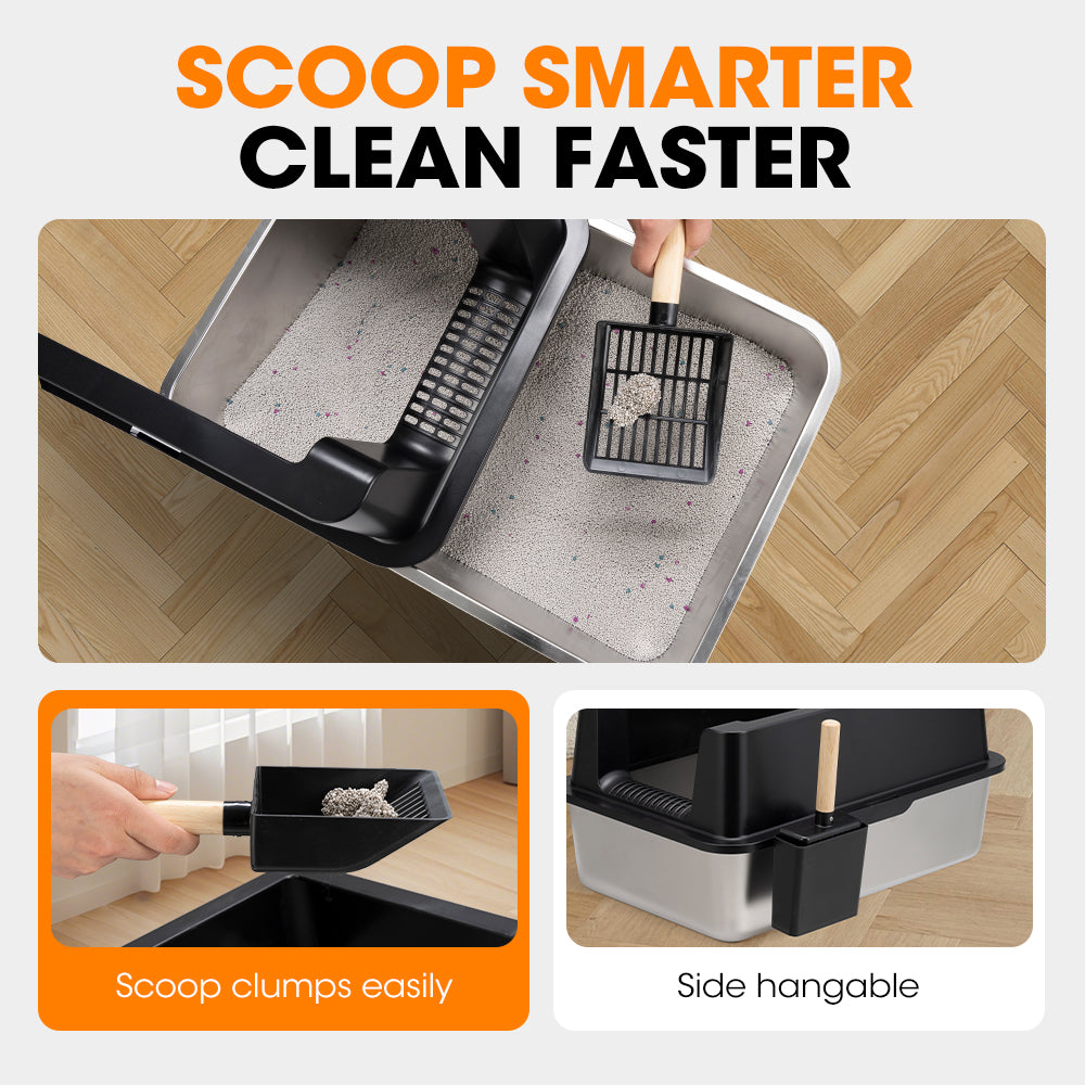 Petzly Stainless Steel Semi-Enclosed XXL Cat Litter Box Non Stick Leak-Proof - Sunyee