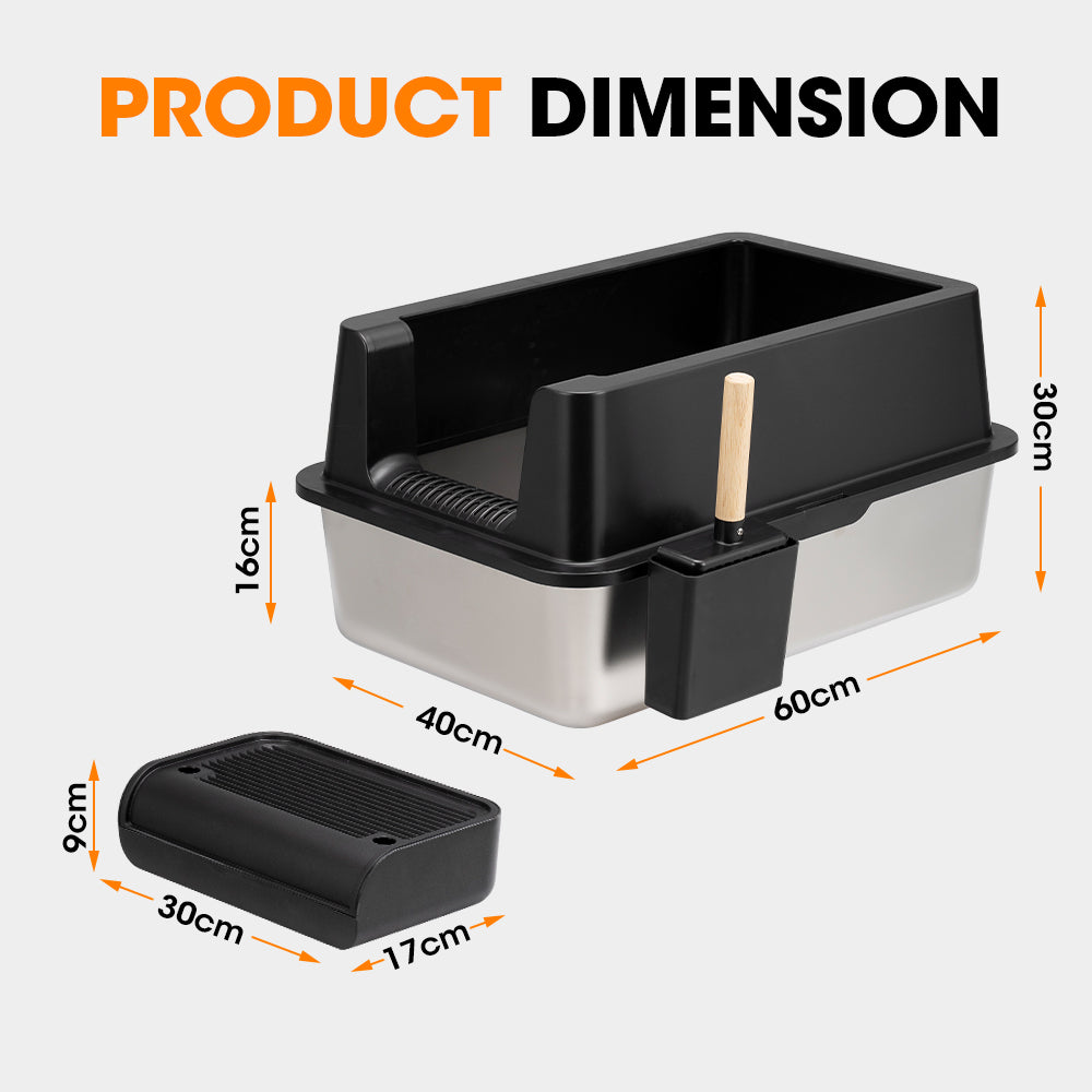 Petzly Stainless Steel Semi-Enclosed XXL Cat Litter Box Non Stick Leak-Proof - Sunyee