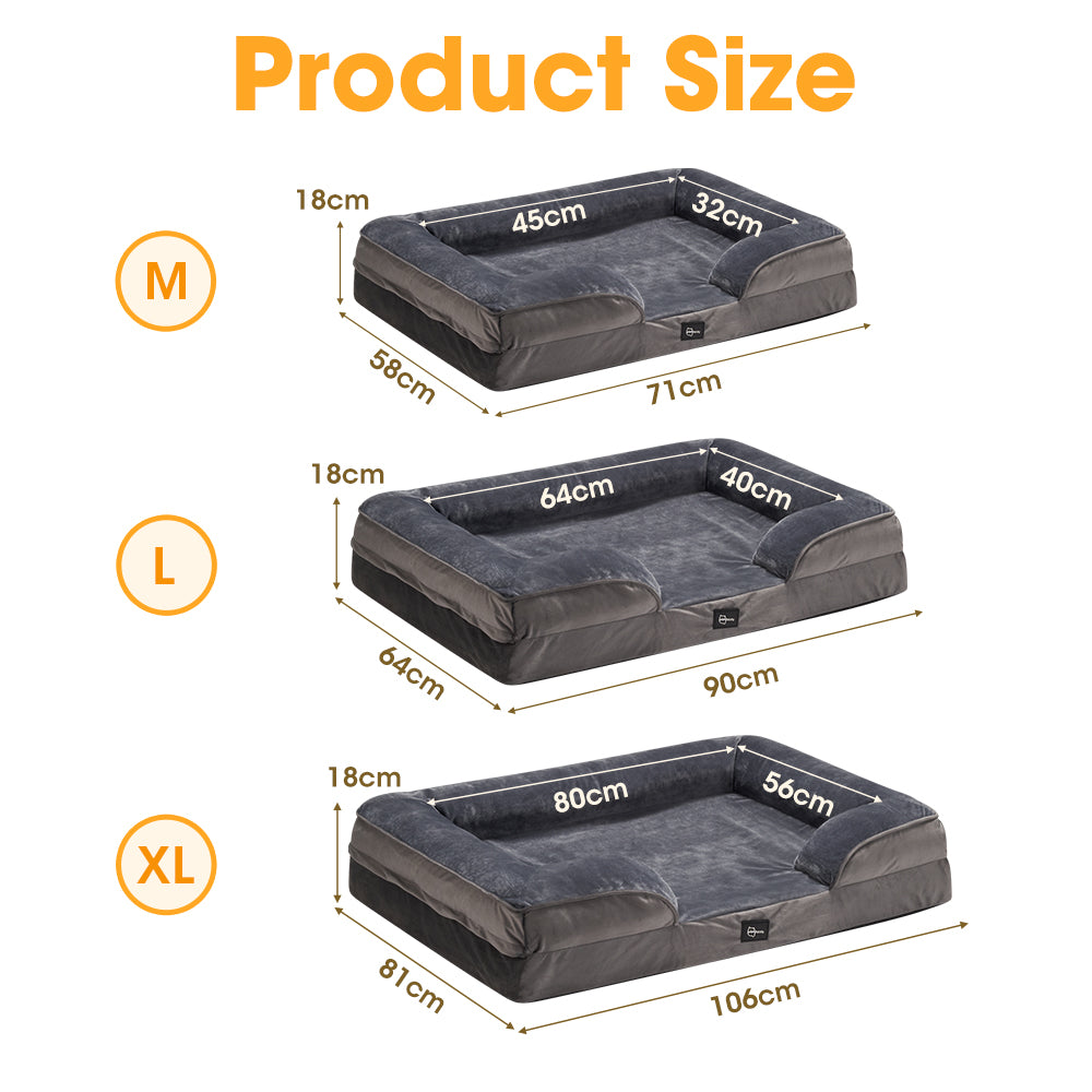 Petzly Dog Bed Sides Egg-Crate Foam Removable Washable Cover Grey - Sunyee