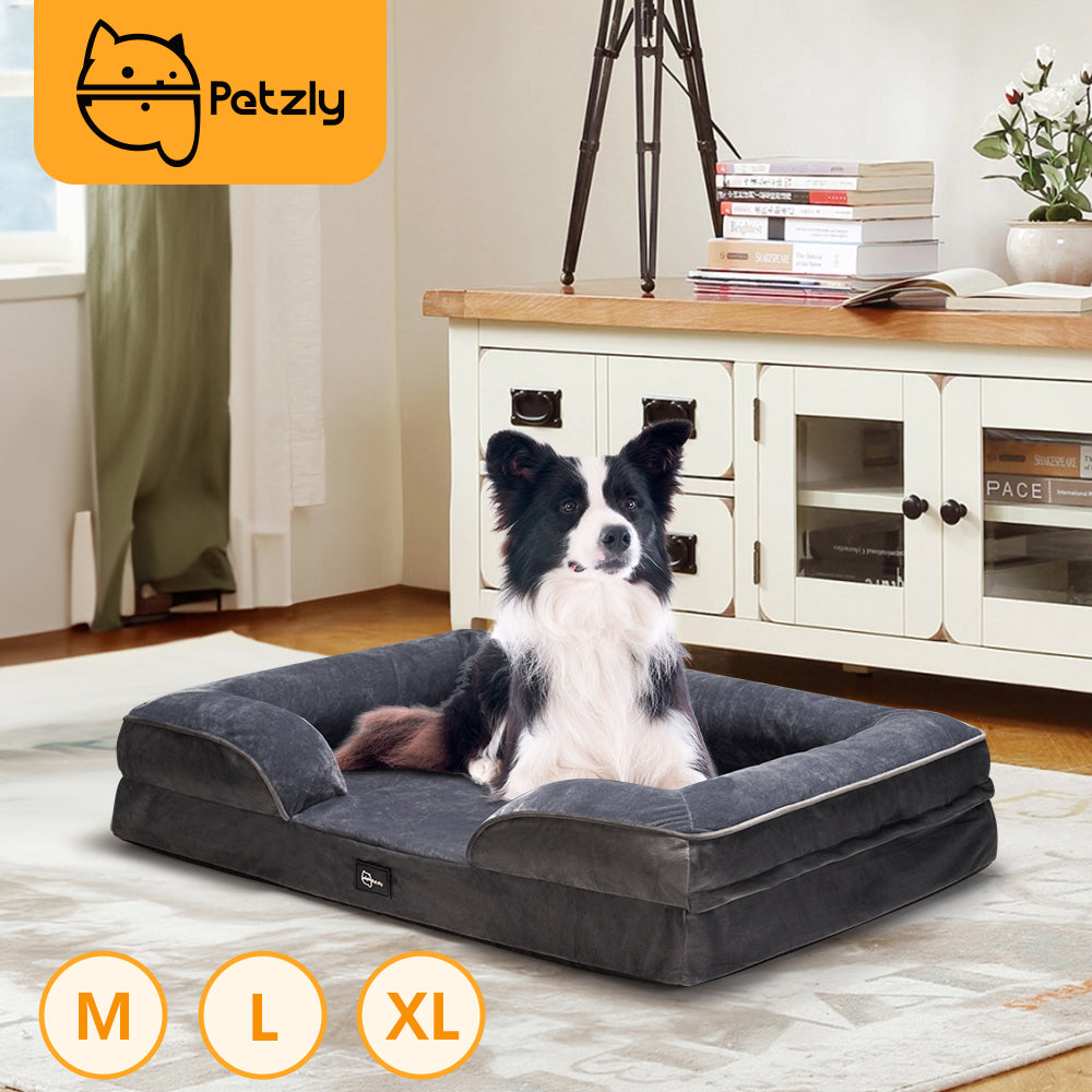 Petzly Dog Bed Sides Egg-Crate Foam Removable Washable Cover Grey - Sunyee