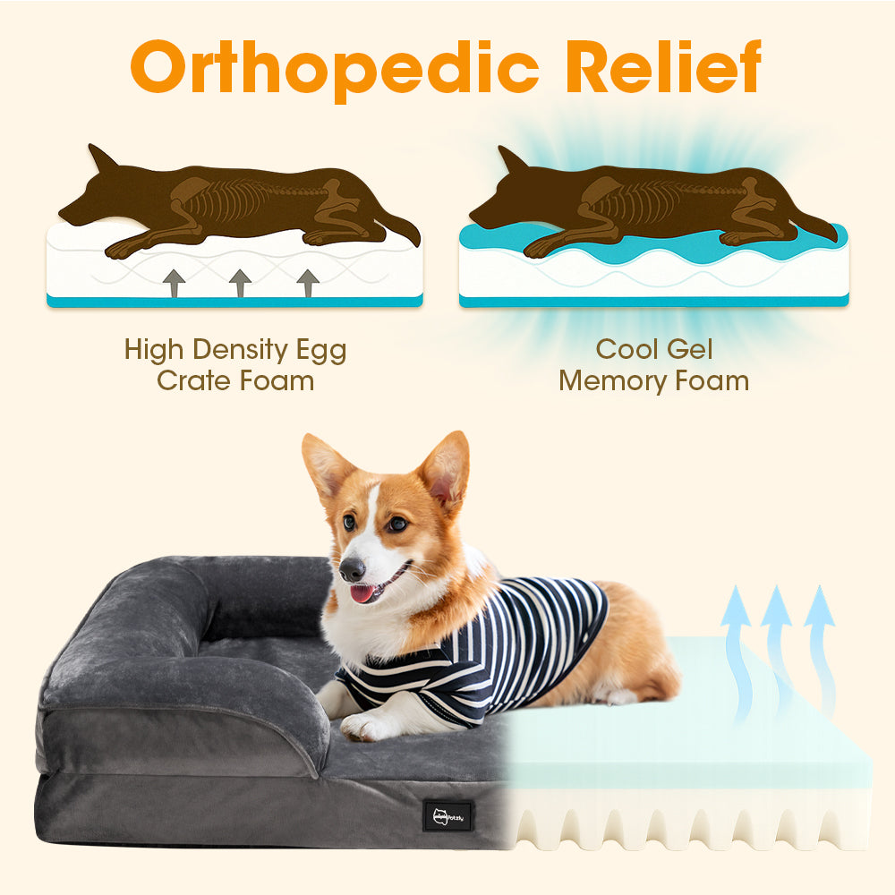 Petzly Dog Bed Sides Egg-Crate Foam Removable Washable Cover Grey - Sunyee