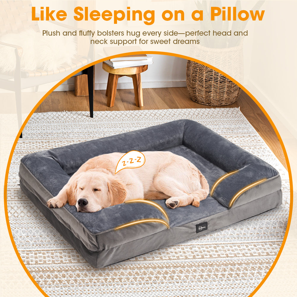 Petzly Dog Bed Sides Egg-Crate Foam Removable Washable Cover Grey - Sunyee
