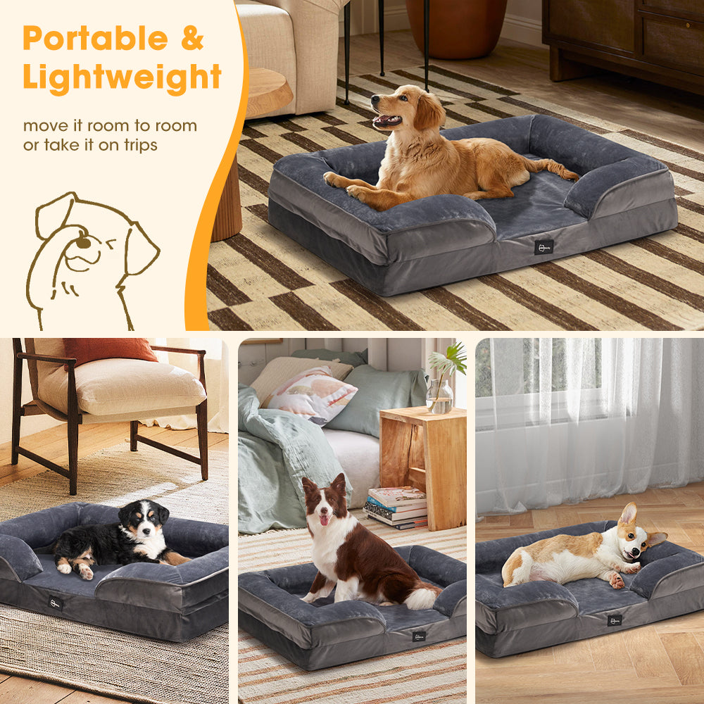 Petzly Dog Bed Sides Egg-Crate Foam Removable Washable Cover Grey - Sunyee