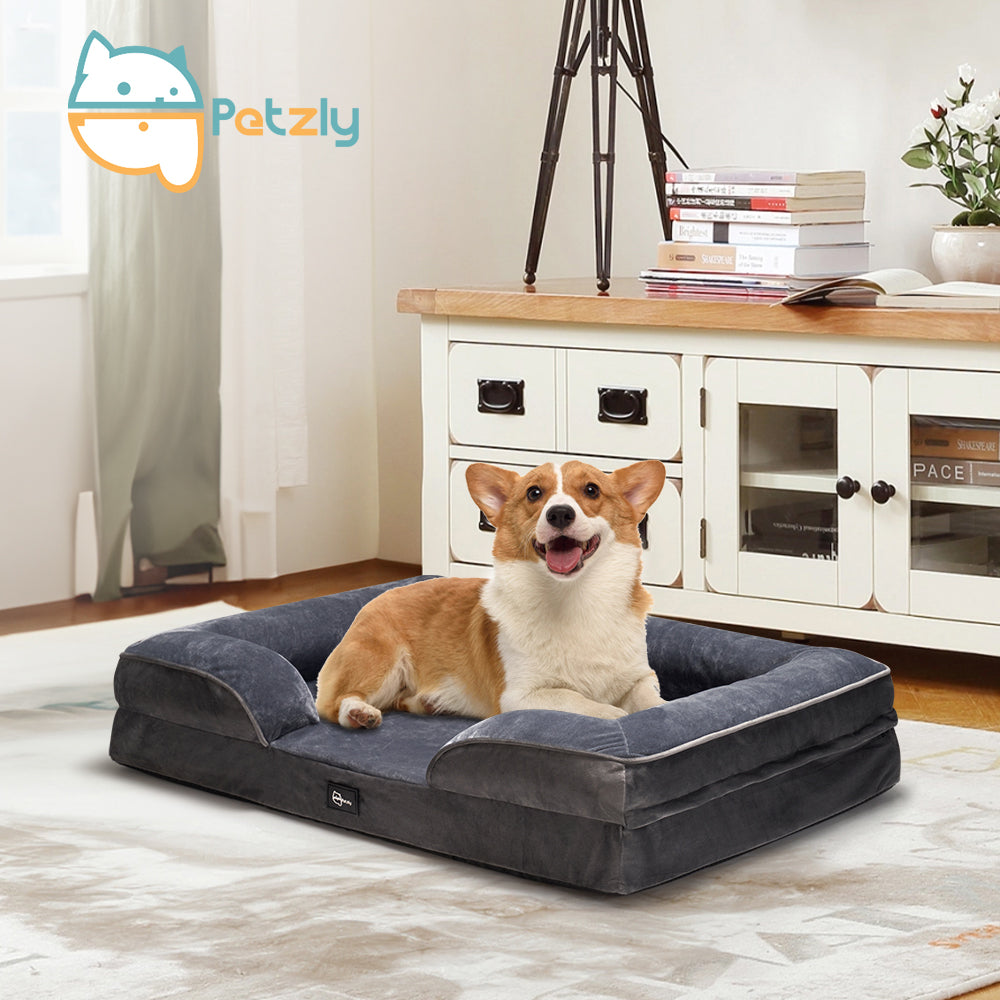 Petzly Dog Bed Sides Egg-Crate Foam Removable Washable Cover Grey - Sunyee
