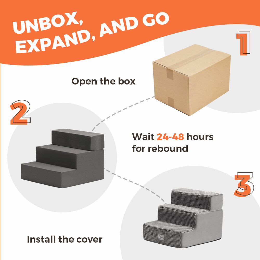 Petzly Dog Ramp Steps Pet Stairs Portable Indoor for Bed Sofa Couch - Sunyee