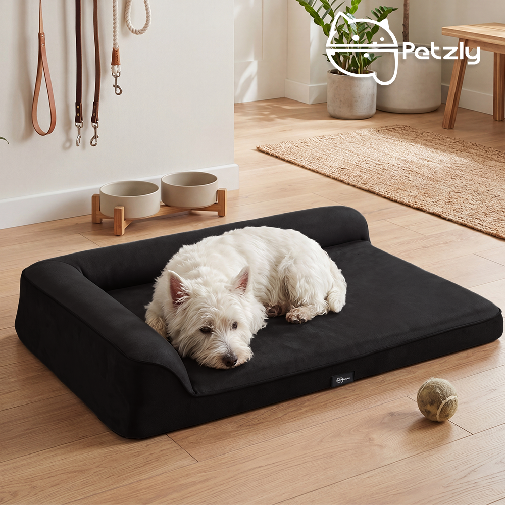 Petzly Dog Bed with L-Shaped Bolsters Removable Washable Cover Memory Foam