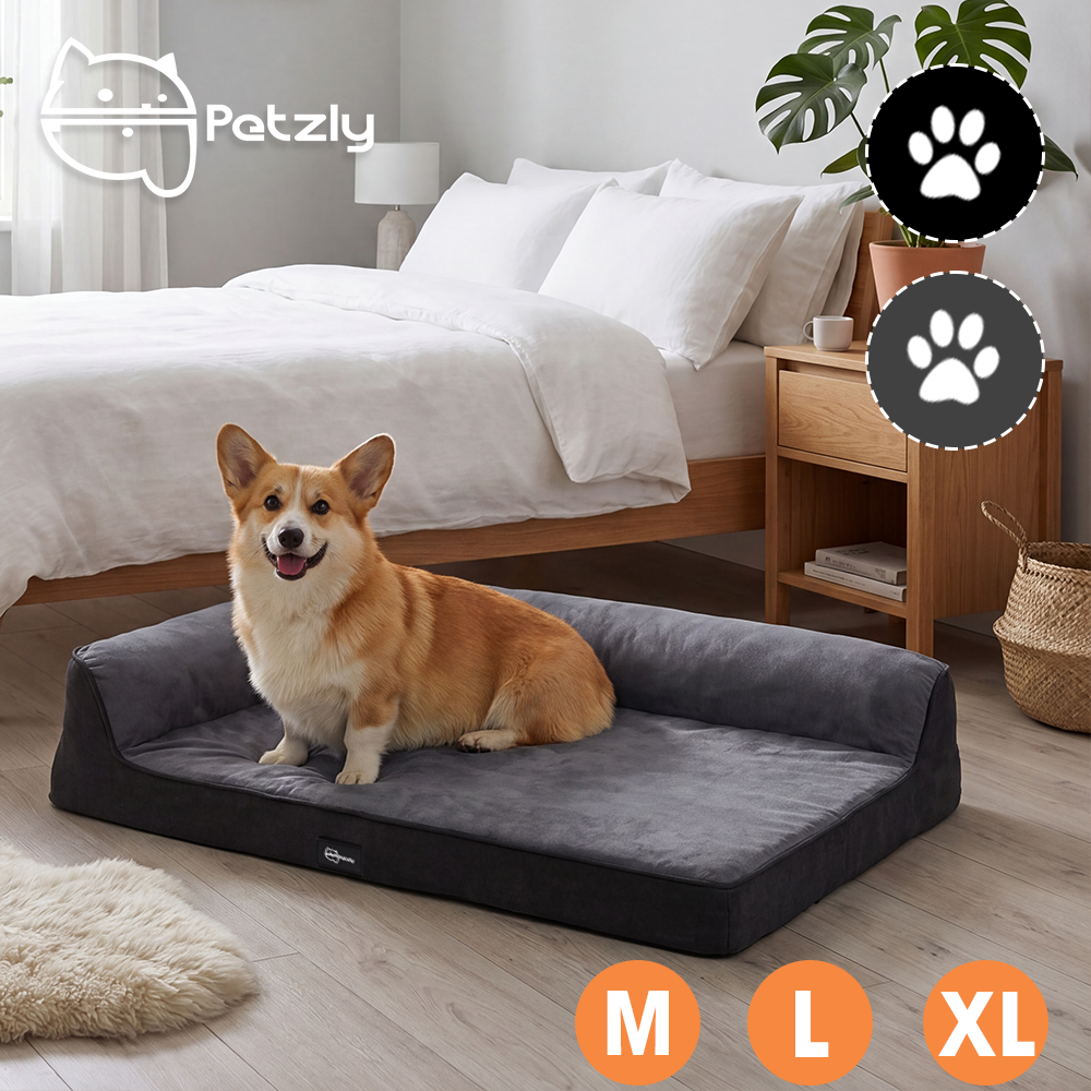Petzly Dog Bed with L-Shaped Bolsters Removable Washable Cover Memory Foam - Sunyee