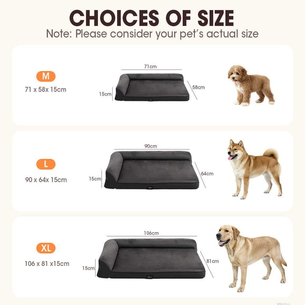 Petzly Dog Bed with L-Shaped Bolsters Removable Washable Cover Memory Foam