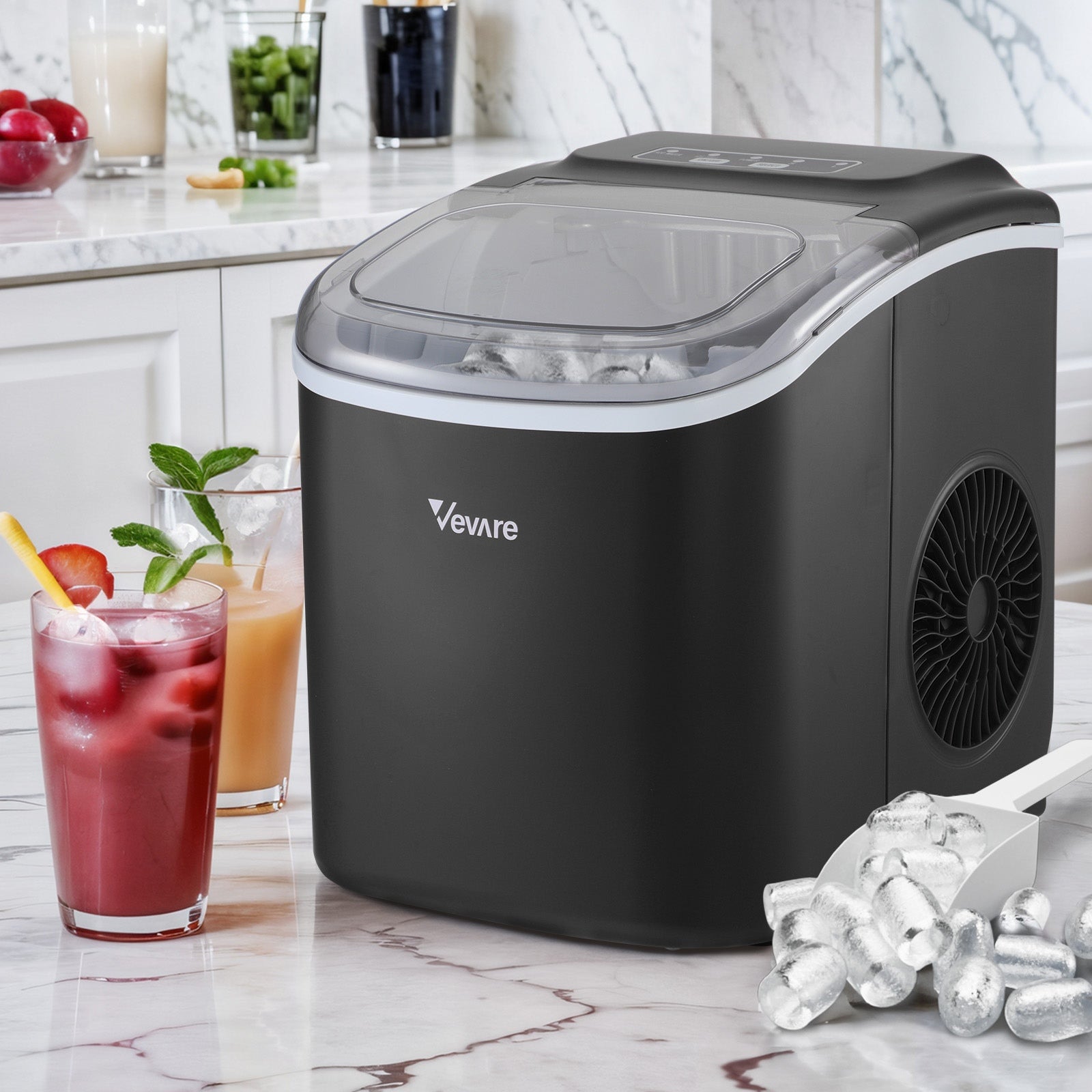 Vevare Portable Ice Maker Machine Ice Cube Tray 12kg Bar Countertop Black - Sunyee