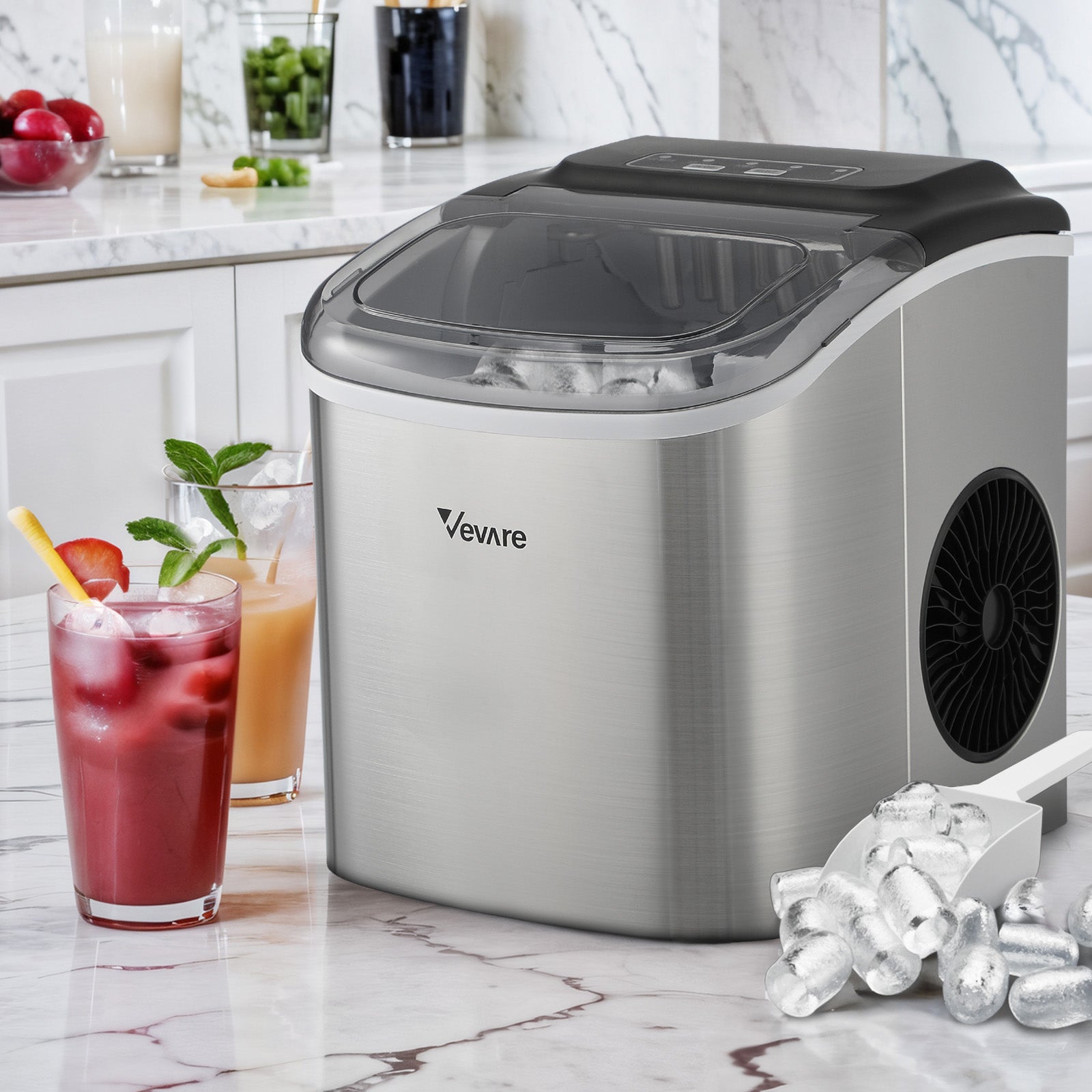 Vevare Portable Ice Maker Machine Ice Cube Tray 12kg Bar Countertop Stainless - Sunyee