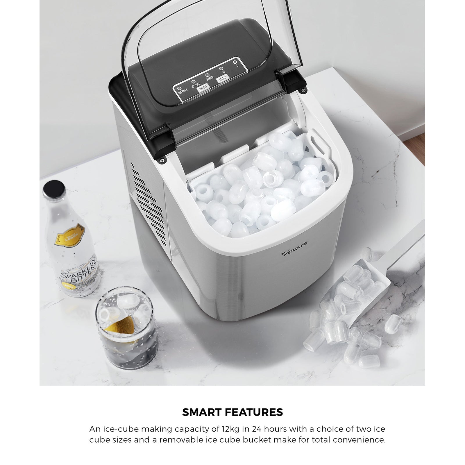 Vevare Portable Ice Maker Machine Ice Cube Tray 12kg Bar Countertop Stainless - Sunyee