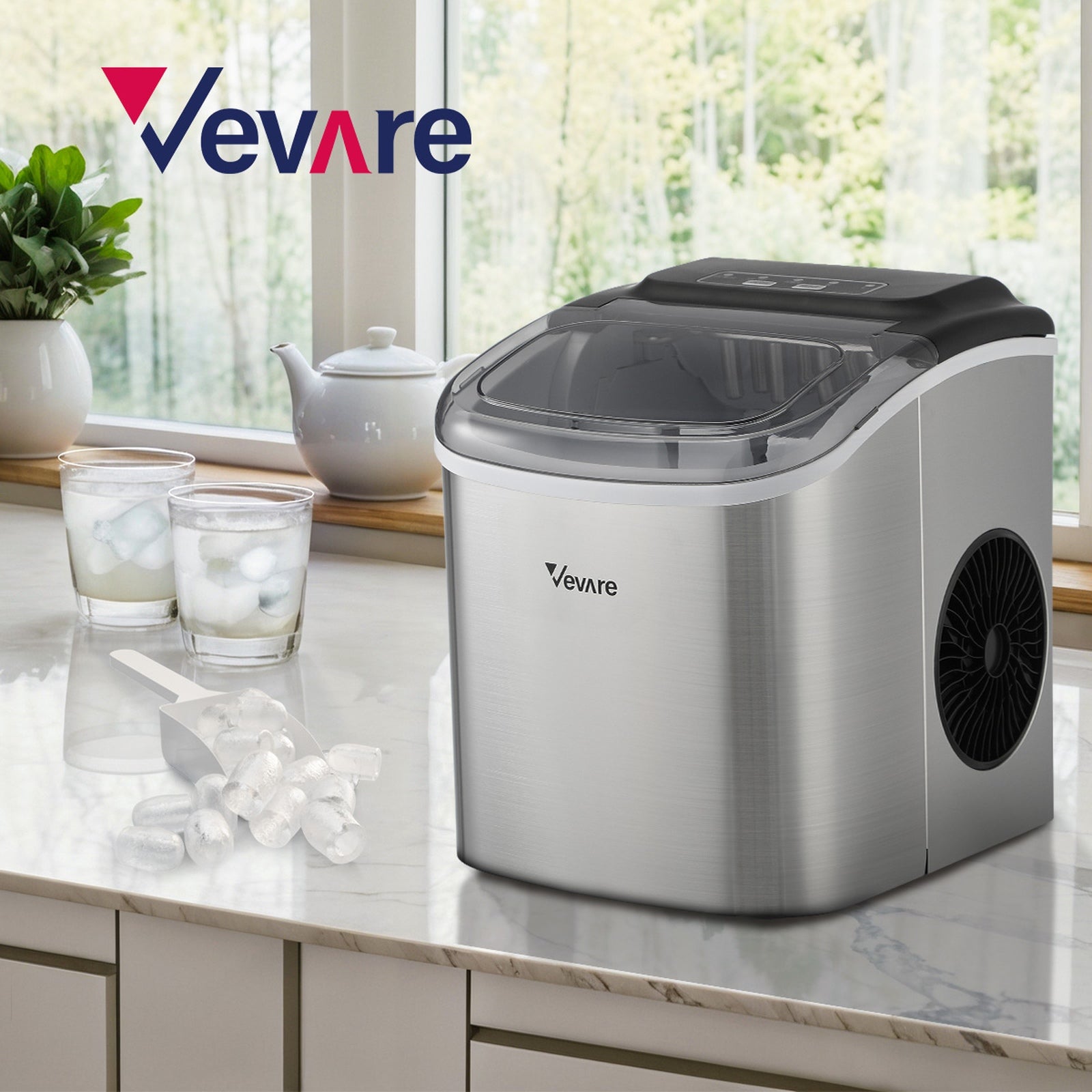 Vevare Portable Ice Maker Machine Ice Cube Tray 12kg Bar Countertop Stainless - Sunyee