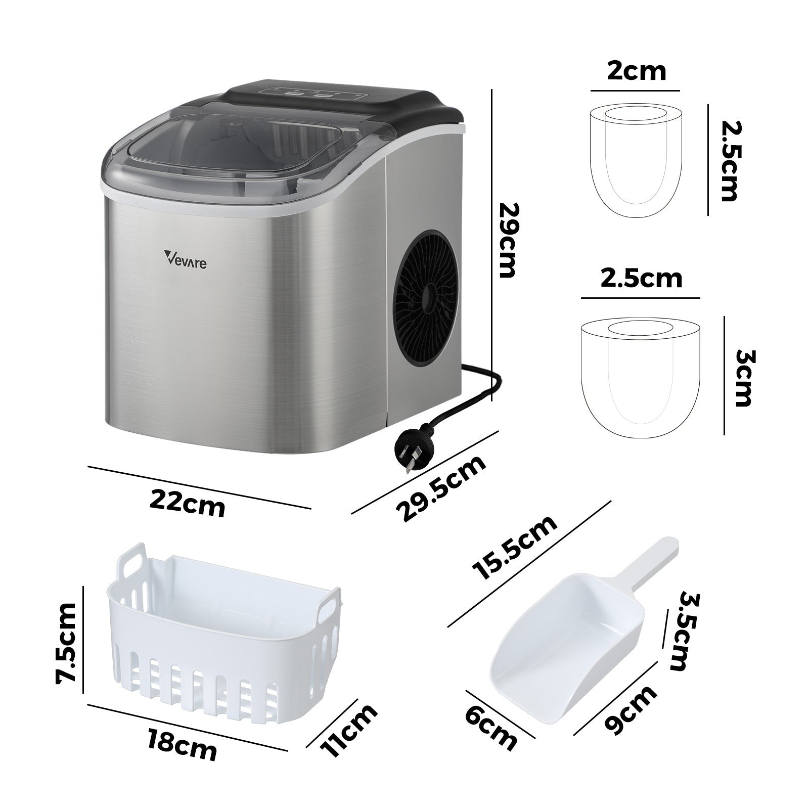 Vevare Portable Ice Maker Machine Ice Cube Tray 12kg Bar Countertop Stainless - Sunyee