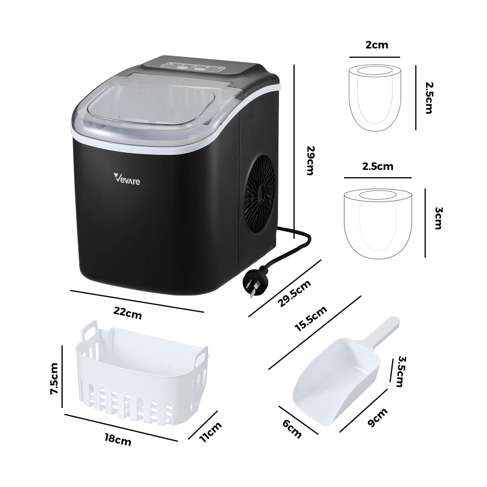 Vevare Portable Ice Maker Machine Ice Cube Tray 12kg Bar Countertop - Sunyee