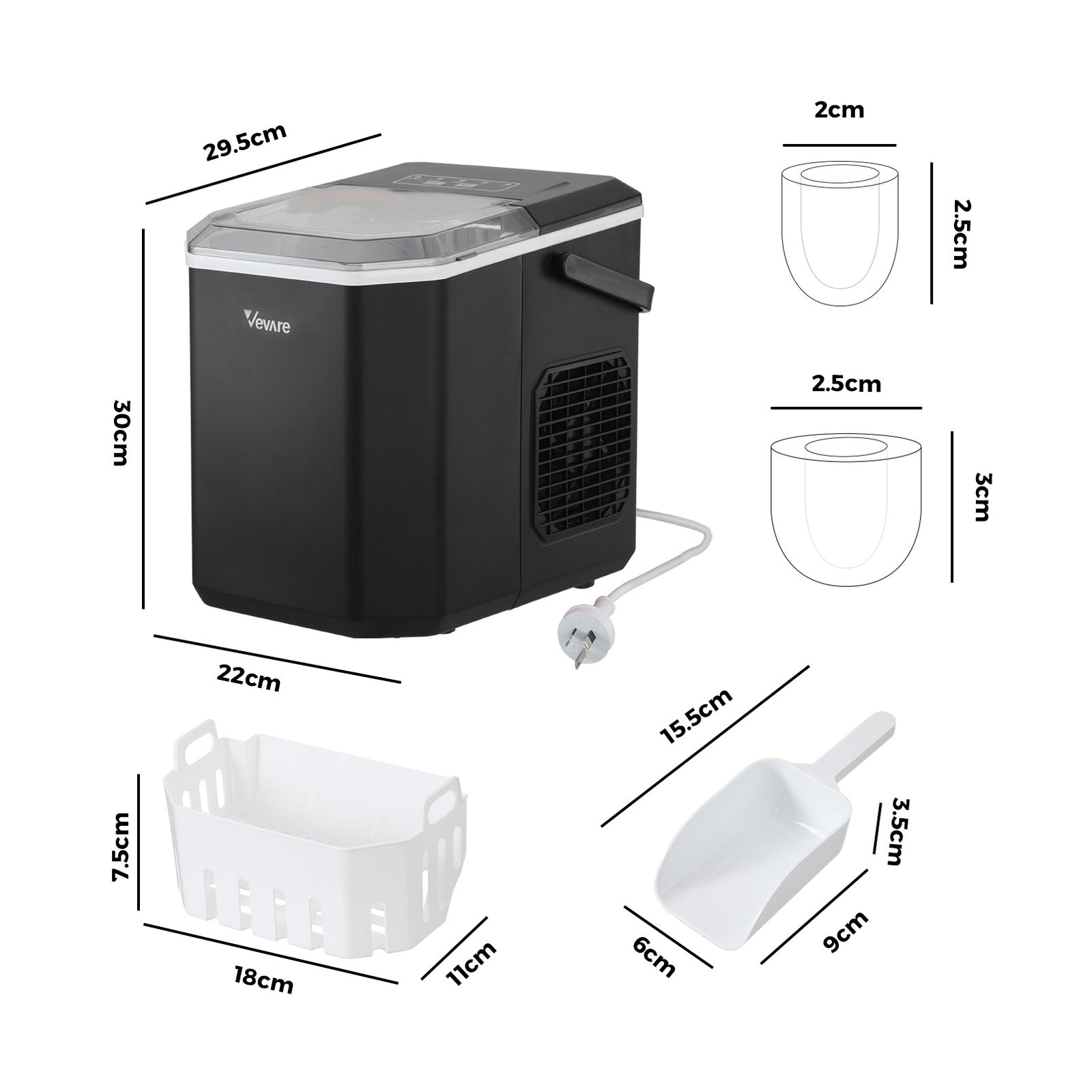 Vevare Portable Ice Maker Machine Ice Cube Tray With Handle 12kg Bar Home - Sunyee