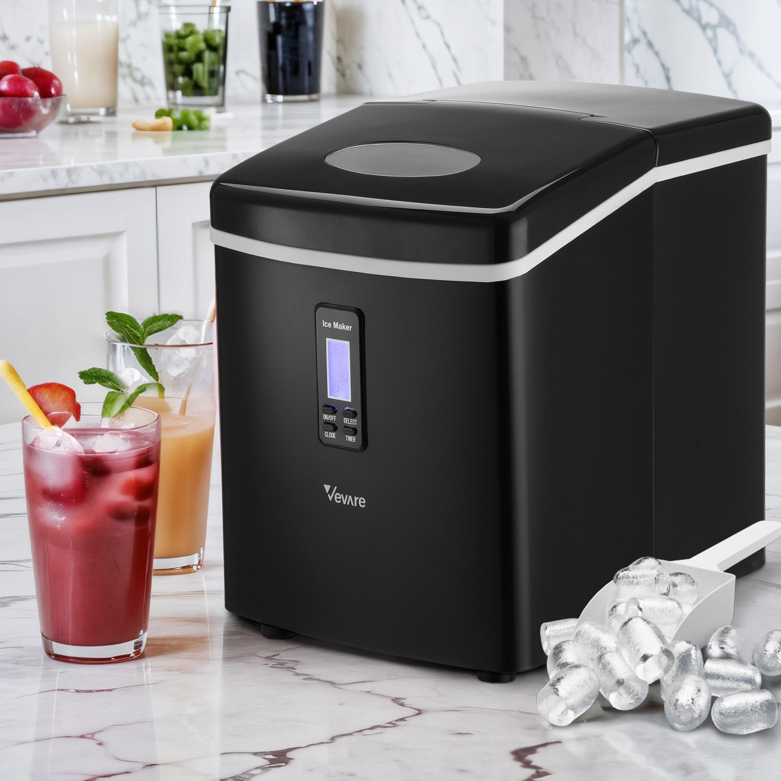 Vevare 3L Portable Ice Maker Machine 15kg Ice Cube Tray Bar Countertop Black - Sunyee