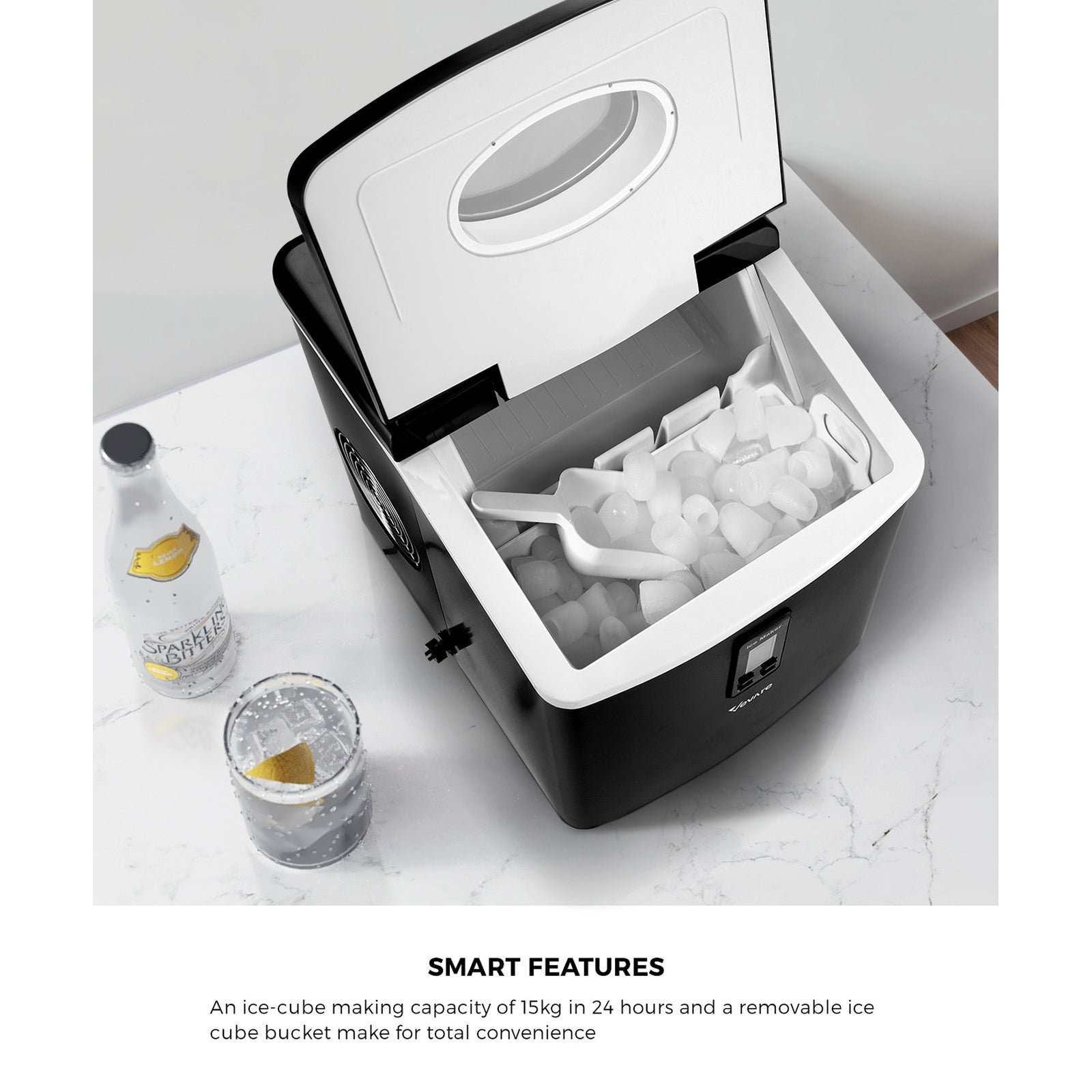 Vevare 3L Portable Ice Maker Machine 15kg Ice Cube Tray Bar Countertop Black - Sunyee