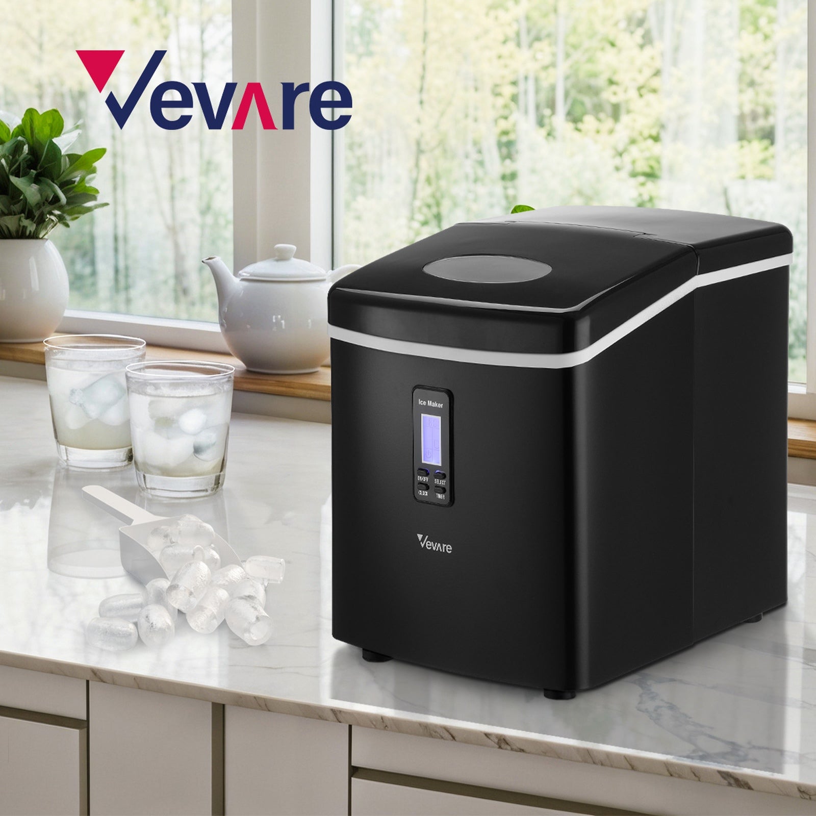 Vevare 3L Portable Ice Maker Machine 15kg Ice Cube Tray Bar Countertop Black - Sunyee
