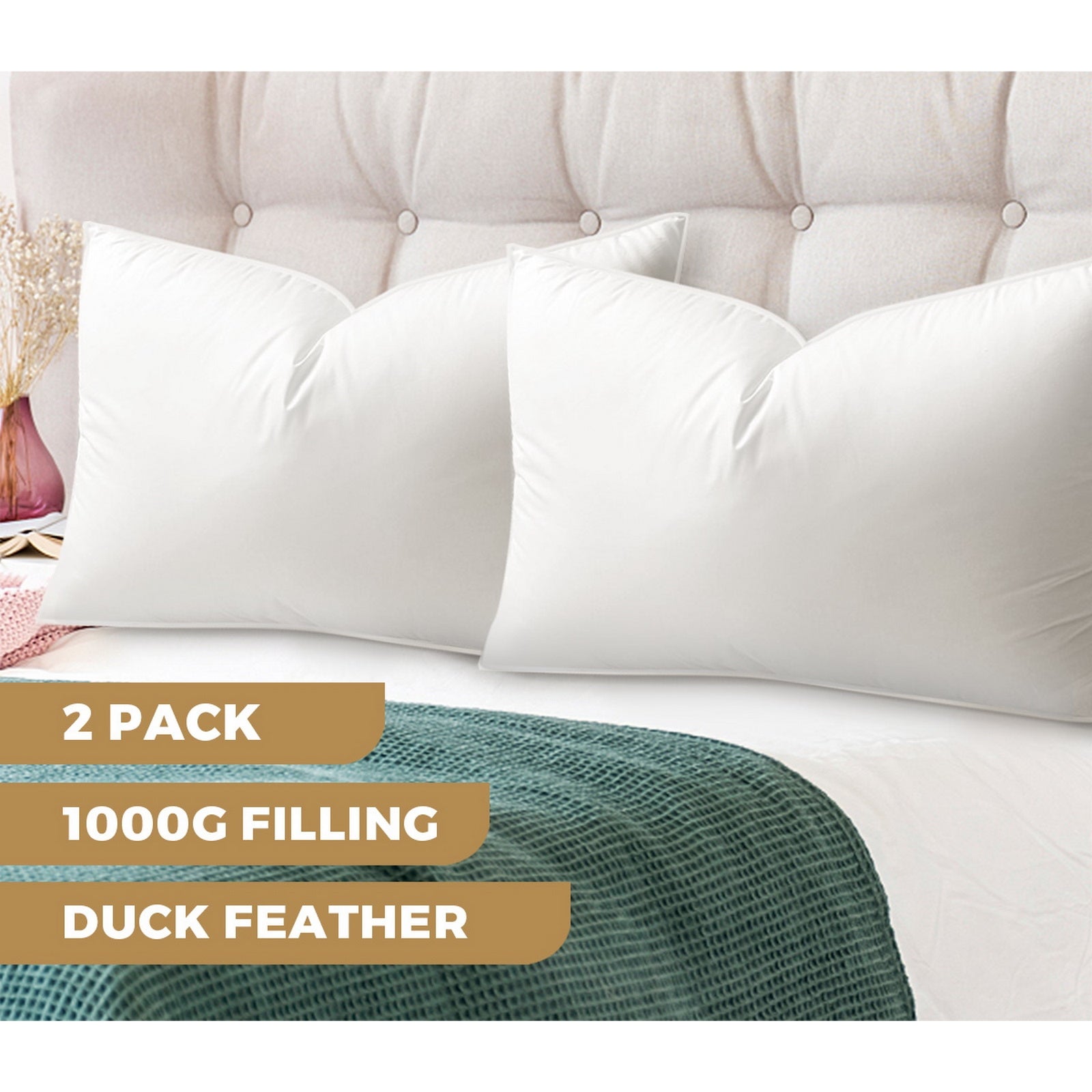 Bedra Bedding Pillow Duck Feather Down Pillows Twin Pack Standard Size Hotel - Sunyee