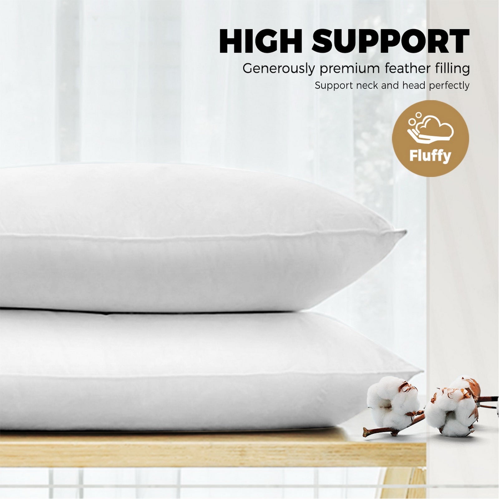 Bedra Pillow Duck Goose Feather Down Standard Pillows Cotton Cover - Twin Pack - Sunyee