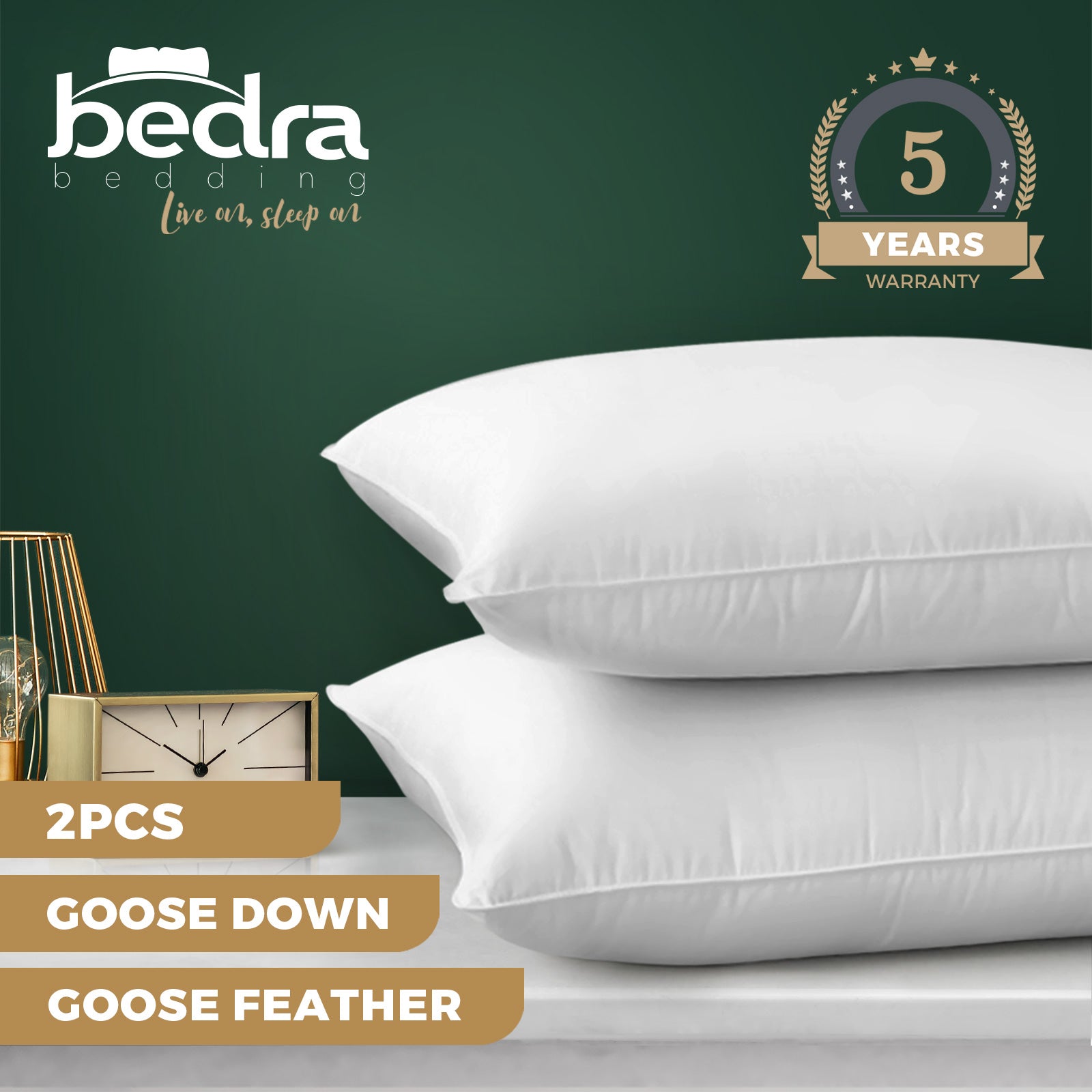 Bedra Bedding Pillow Goose Feather Down Pillows Twin Pack Standard Size Hotel - Sunyee