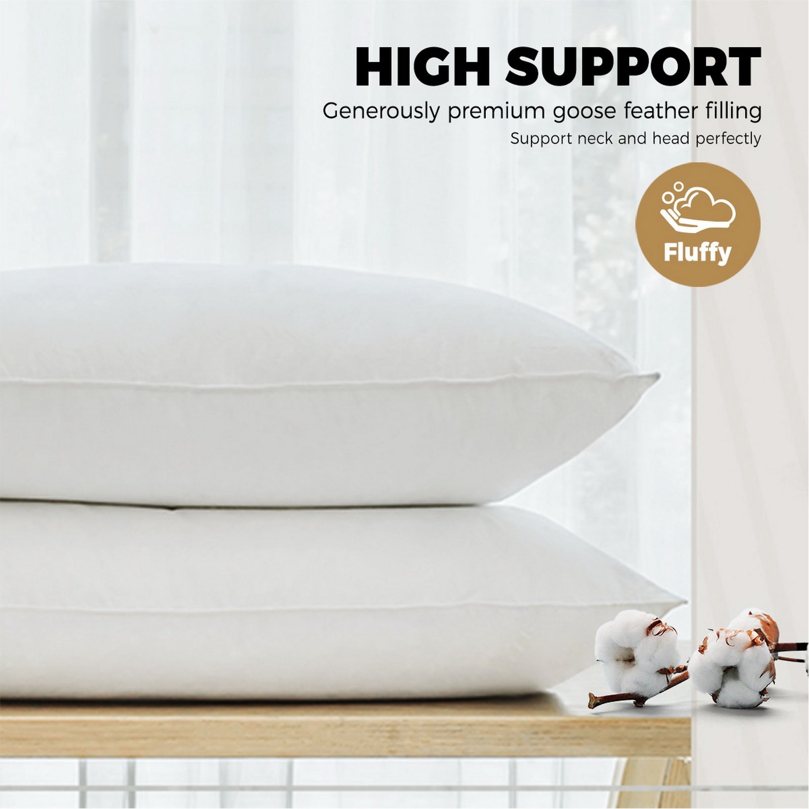 Bedra Bedding Pillow Goose Feather Down Pillows Twin Pack Standard Size Hotel - Sunyee