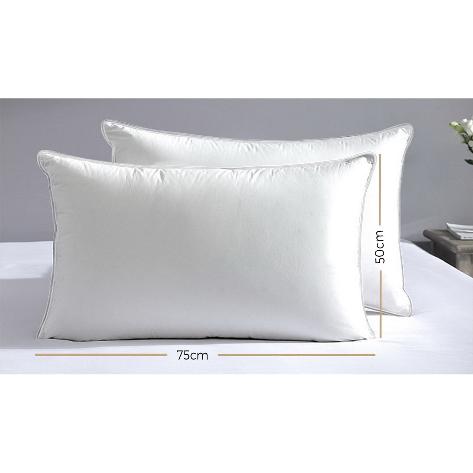 Bedra Bedding Pillow Goose Feather Down Pillows Twin Pack Standard Size Hotel - Sunyee