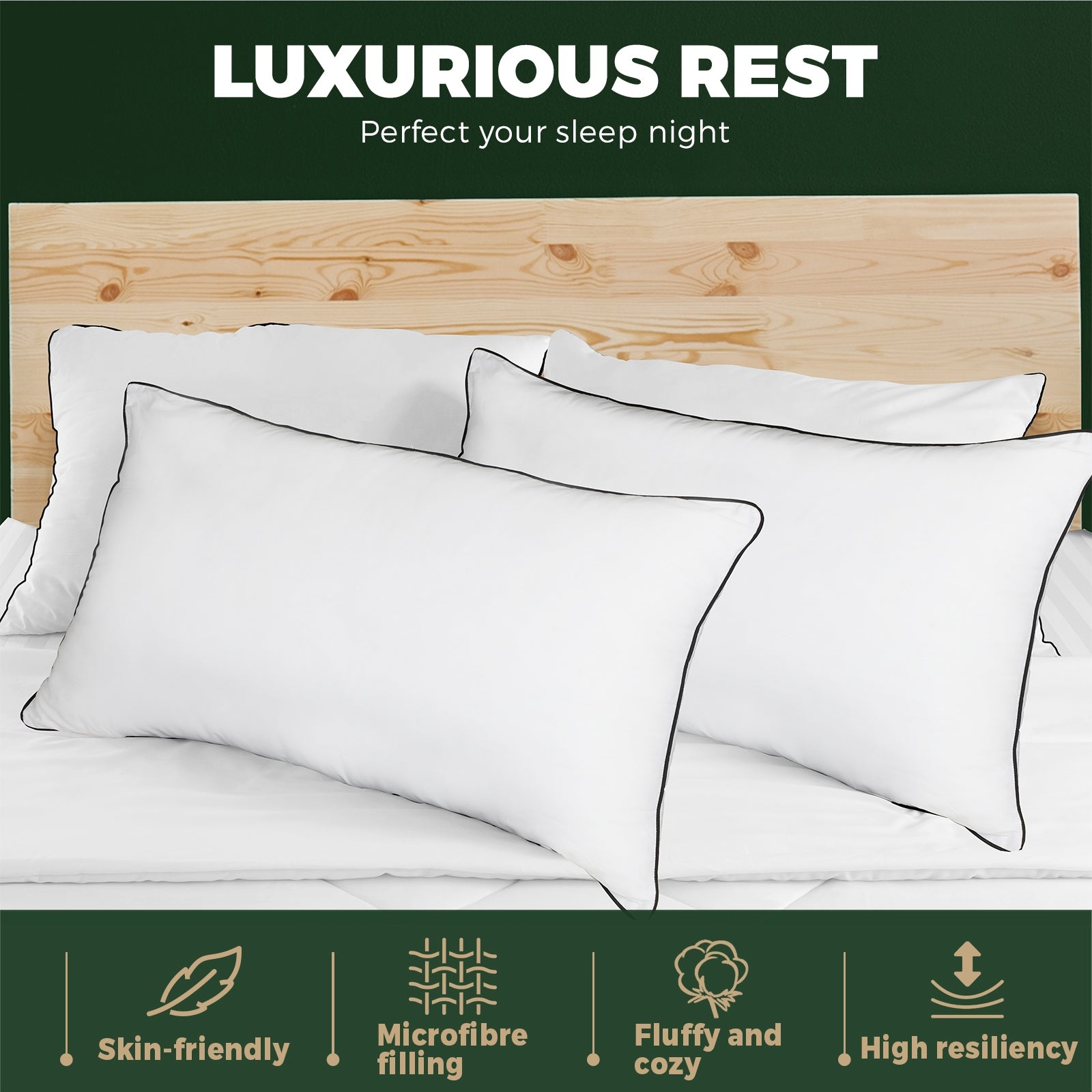 Bedra Microfibre Pillow Hotel Cotton Cover Home Soft Quality Luxury 4pcs 50 x 90cm - Sunyee