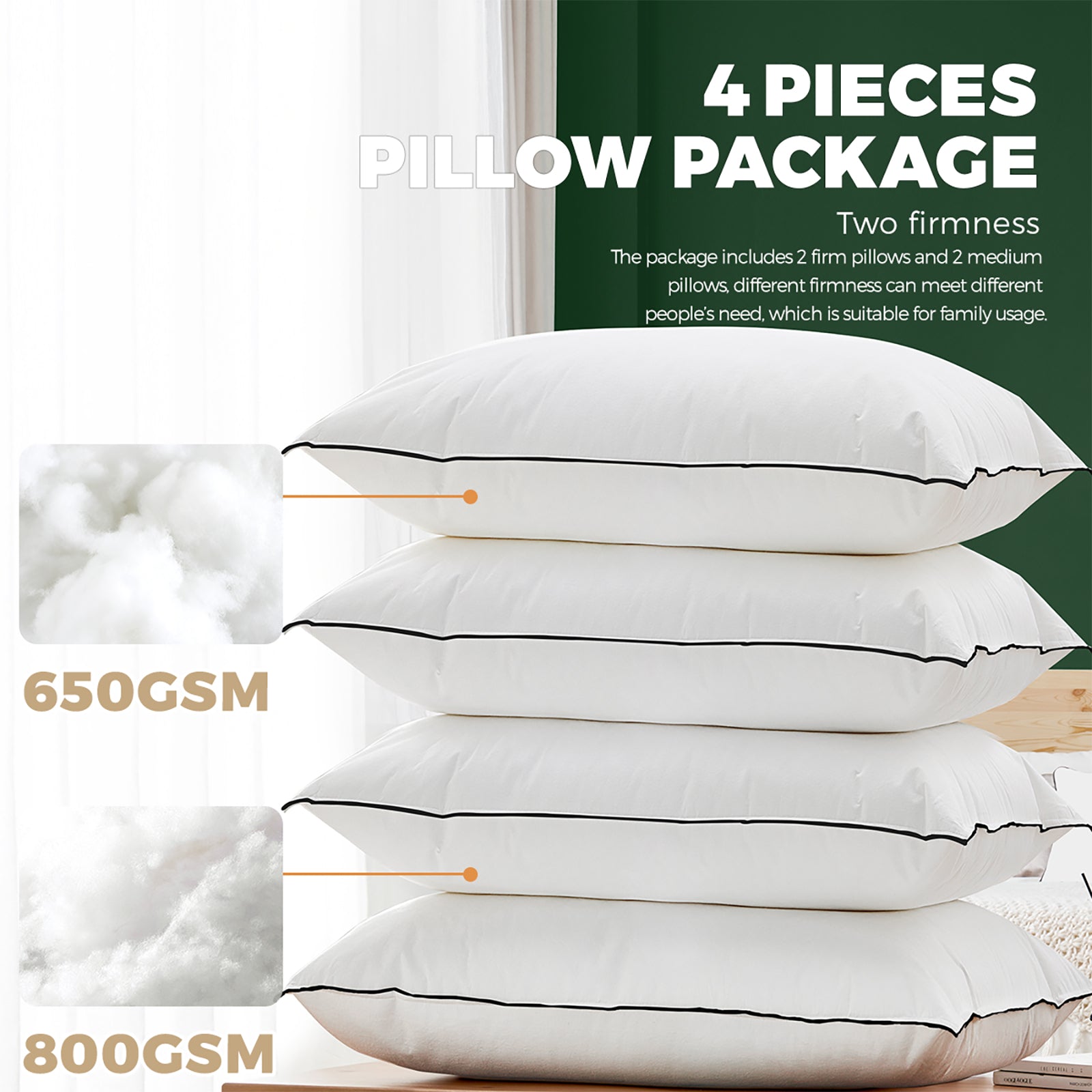 Bedra Microfibre Pillow Hotel Cotton Cover Home Soft Quality Luxury 4pcs 50 x 90cm - Sunyee