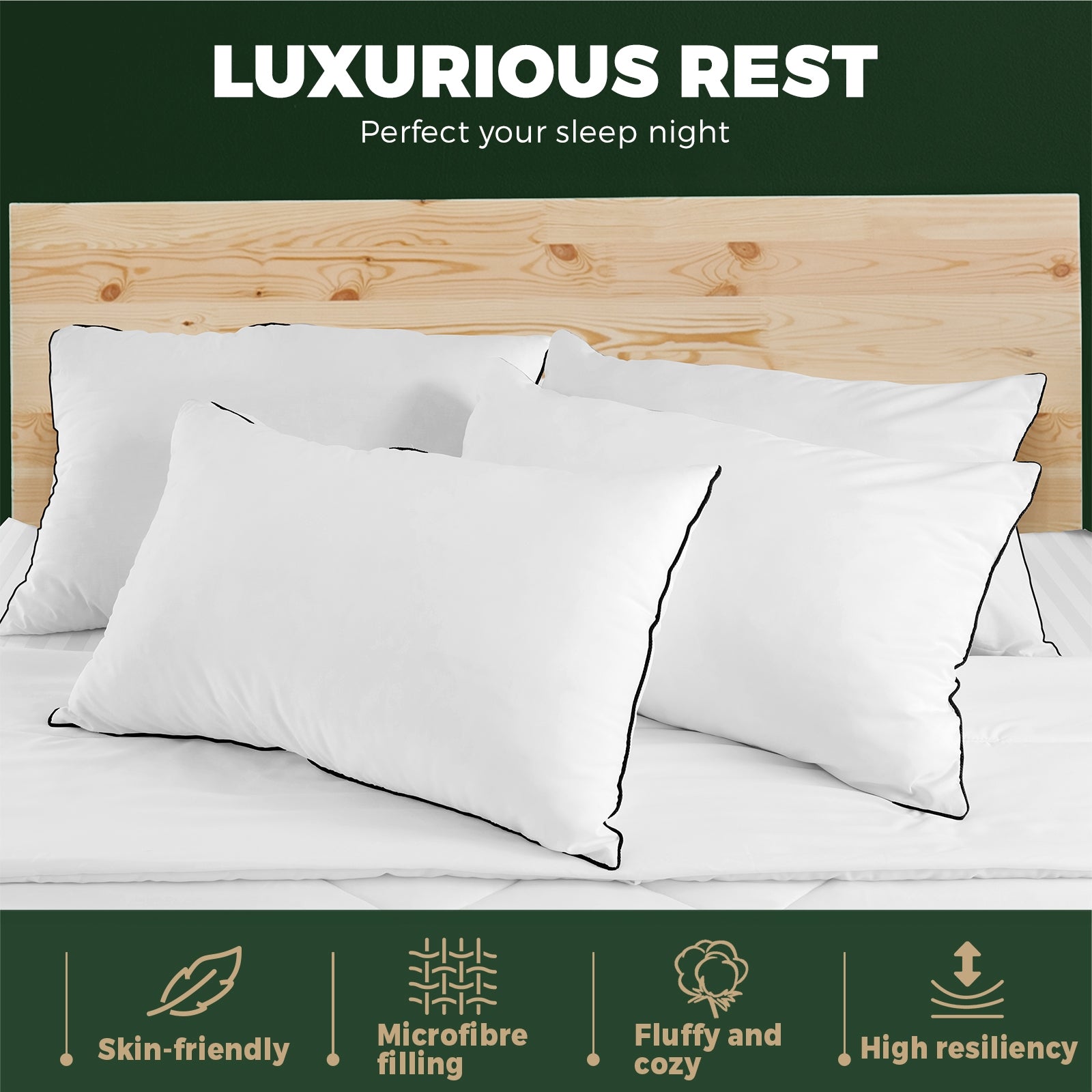 Bedra Microfibre Pillow Hotel Cotton Cover Home Soft Quality Luxury 4pcs 48 x 73cm - Sunyee