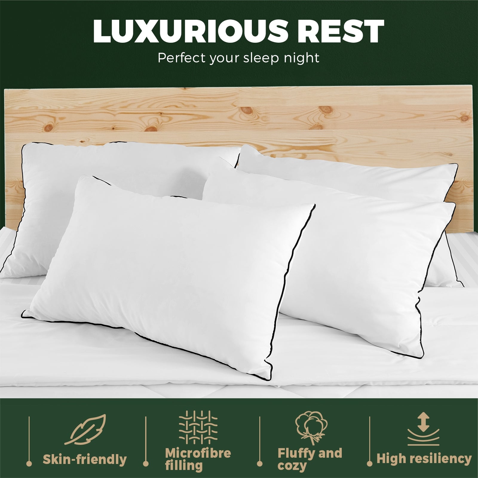Bedra Microfibre Pillow Hotel Cotton Cover Home Soft Quality Luxury 4pcs - Sunyee