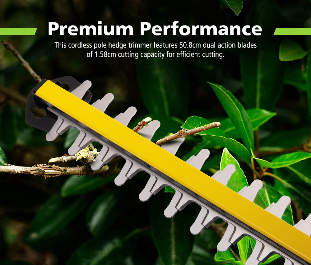 JOYO 20V Cordless Pole Hedge Trimmer Long Reach Pole Garden Tool Lithium Battery - Sunyee