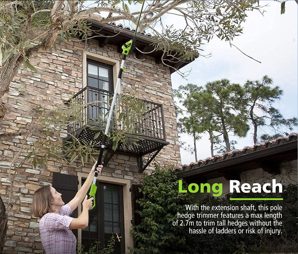 JOYO 20V Cordless Pole Hedge Trimmer Long Reach Pole Garden Tool Lithium Battery - Sunyee