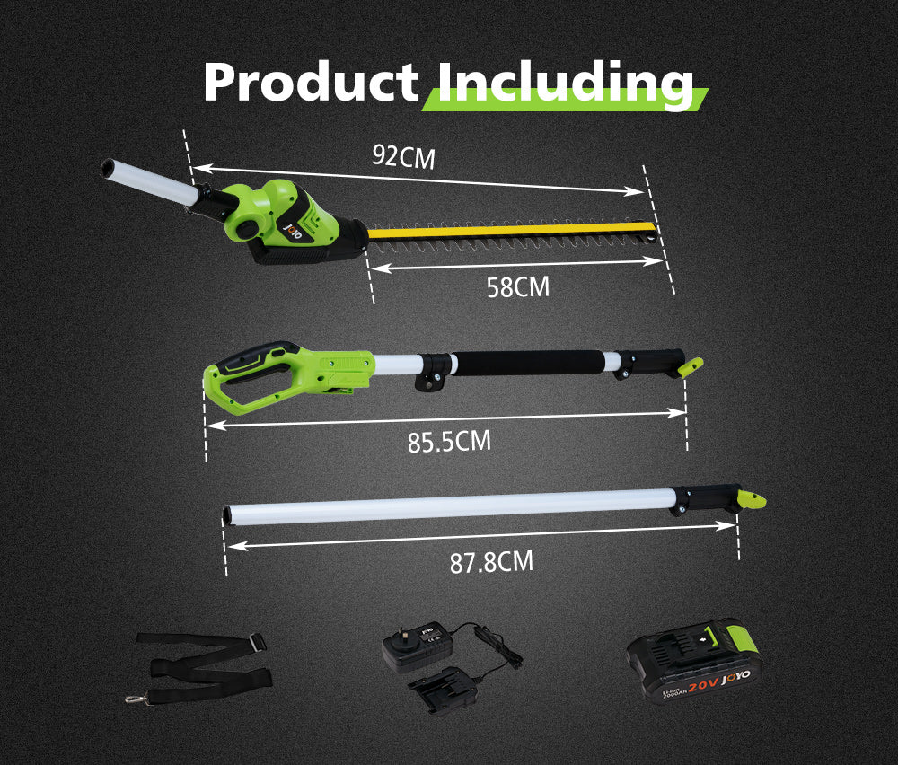 JOYO 20V Cordless Pole Hedge Trimmer Long Reach Pole Garden Tool Lithium Battery - Sunyee