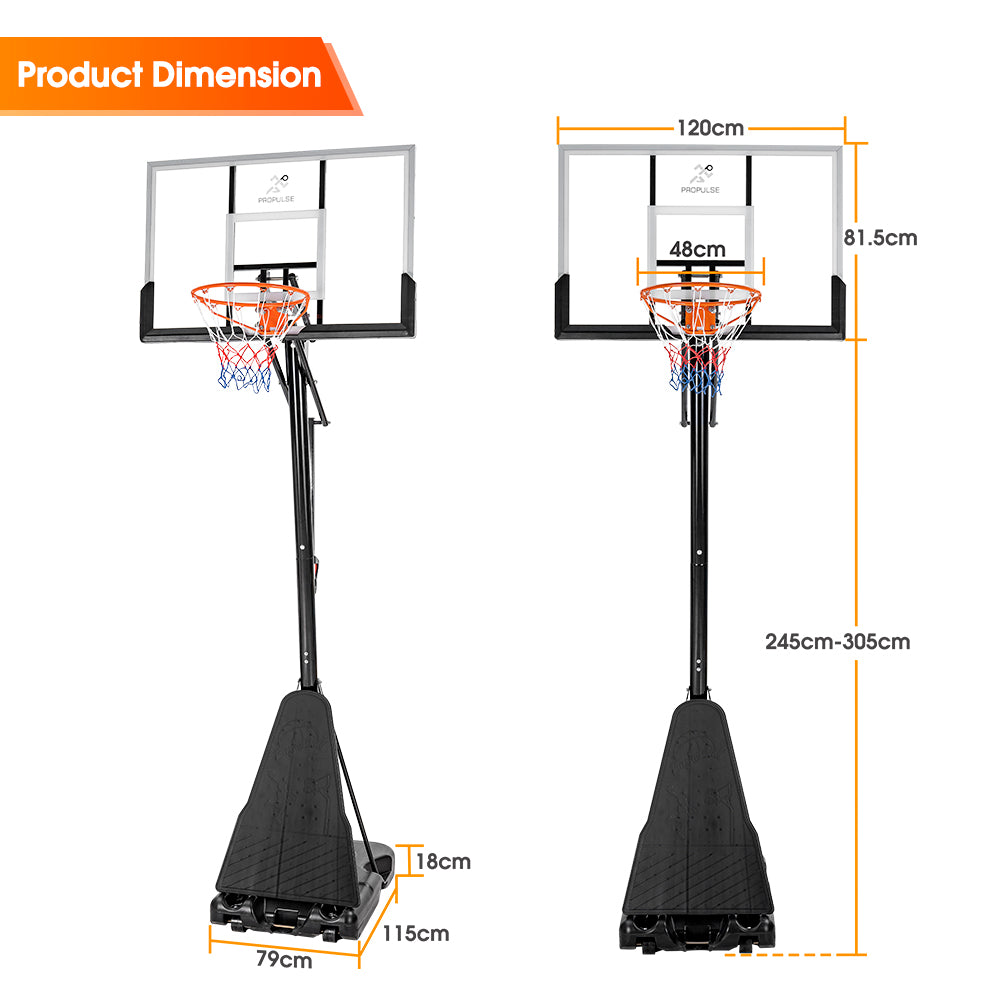ProPulse Professional Basketball Hoop Stand 2.45M-3.05M Height Adjustable - Sunyee