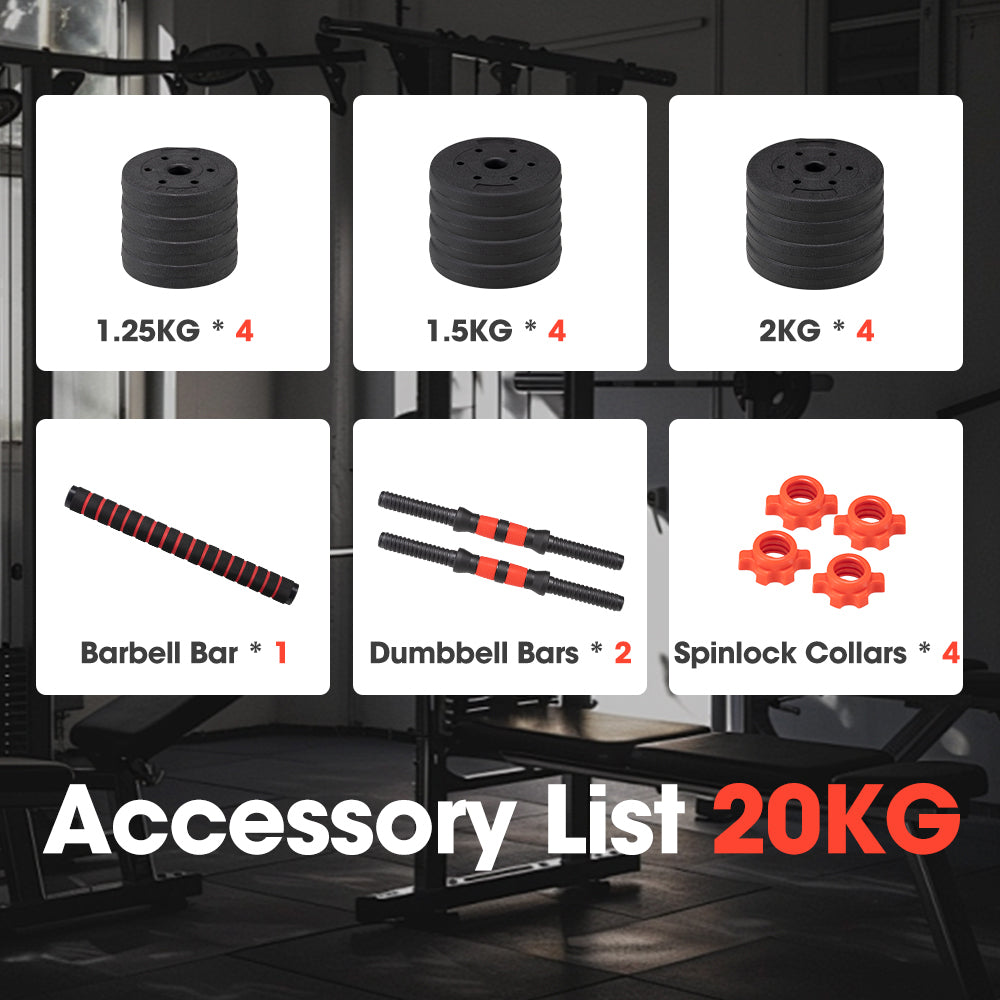 ProPulse 20KG Adjustable Dumbbell Barbell Set Home Gym Weights Exercise - Sunyee